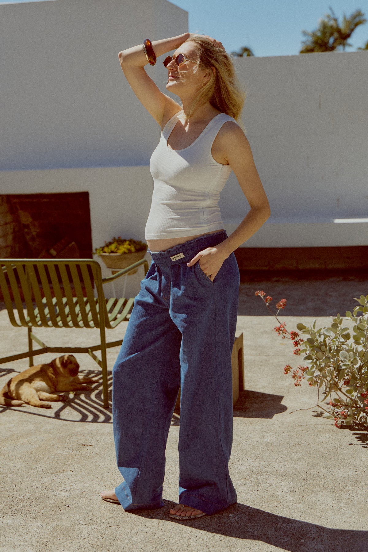 Claudia Elastic-Waist Denim Look Pant - Medium Blue