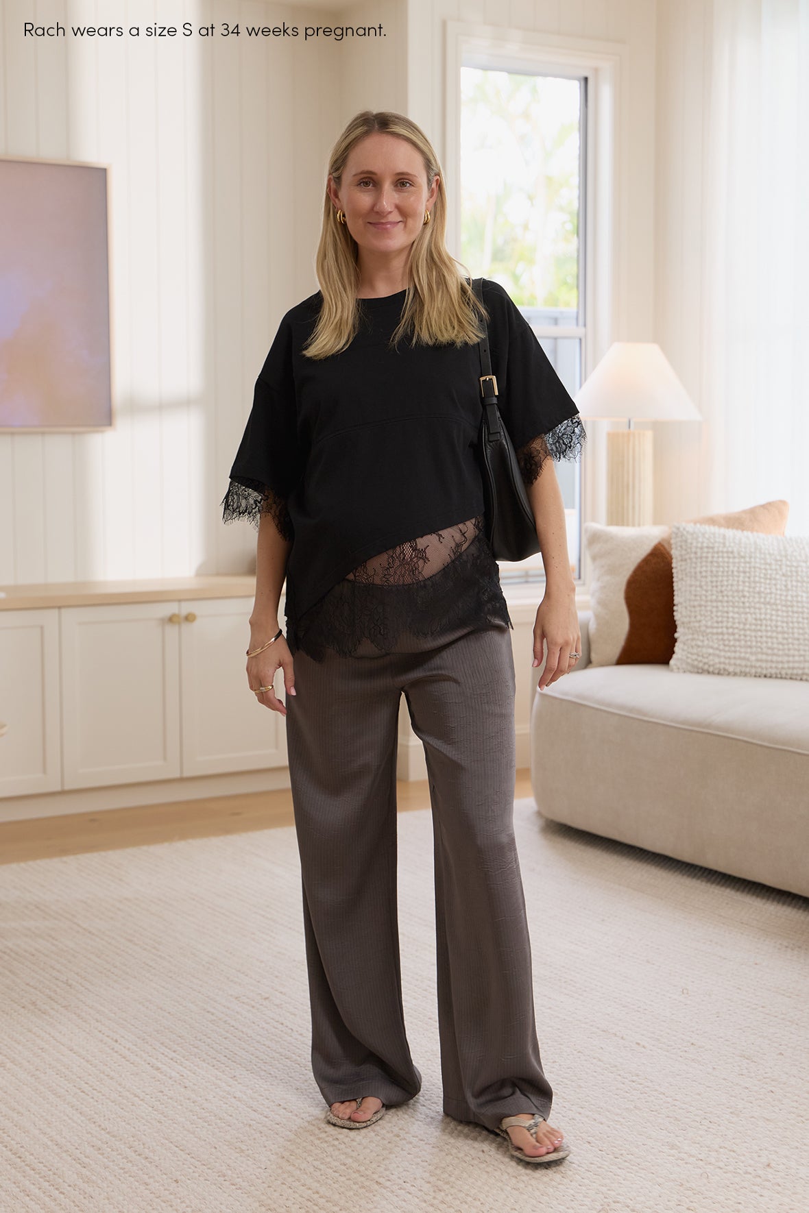 Sutton Lace-Trim Asymmetrical Panel Tee - Black