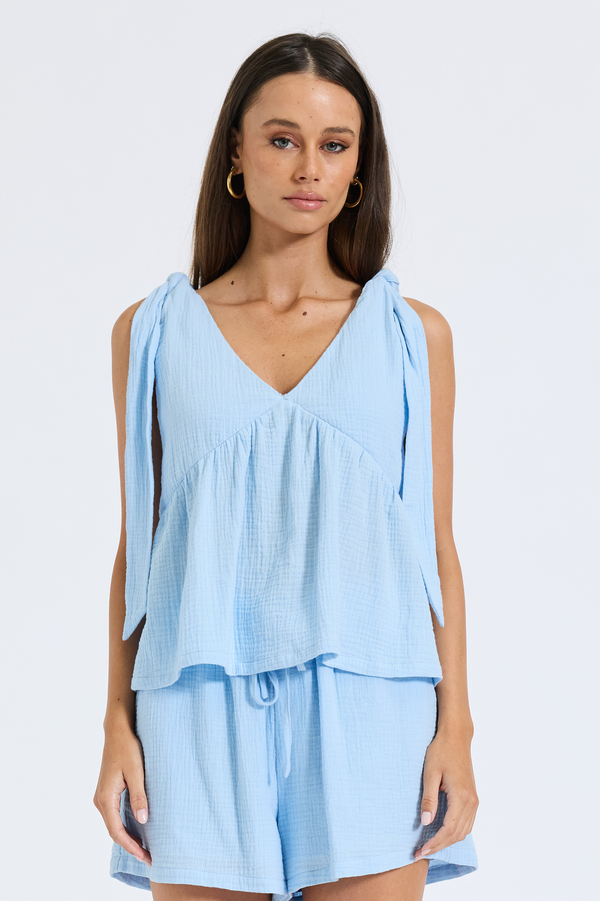 Betty Cotton Babydoll Top - Blue