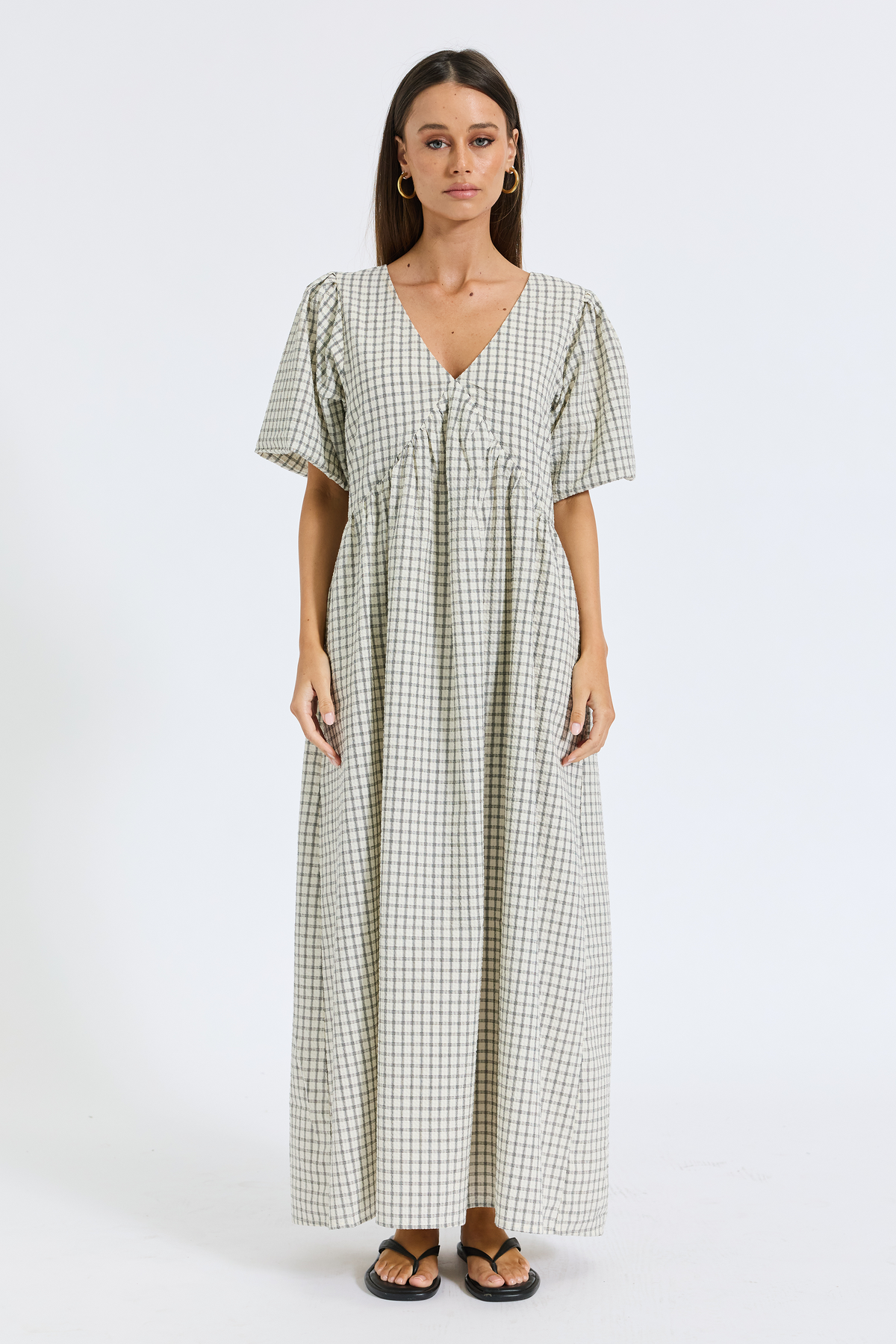 Nadia Babydoll Midi Dress - Cream / Black