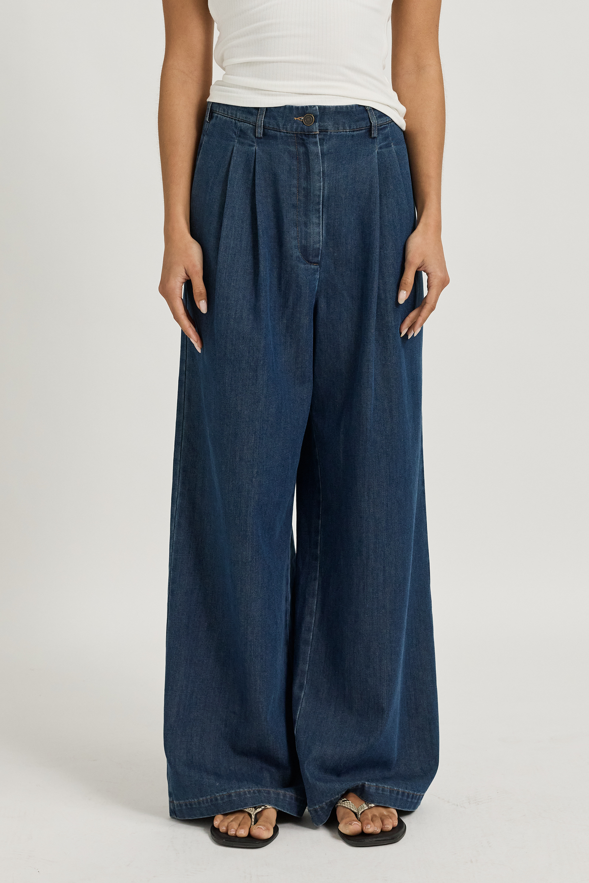 Cara Adjustable-Waist Wide-Leg Jean - Deep Blue