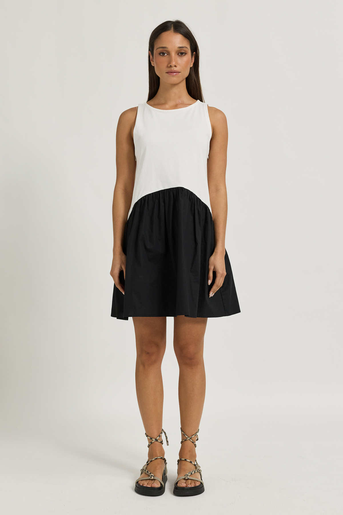 Ruby Babydoll Mini Dress - White / Black