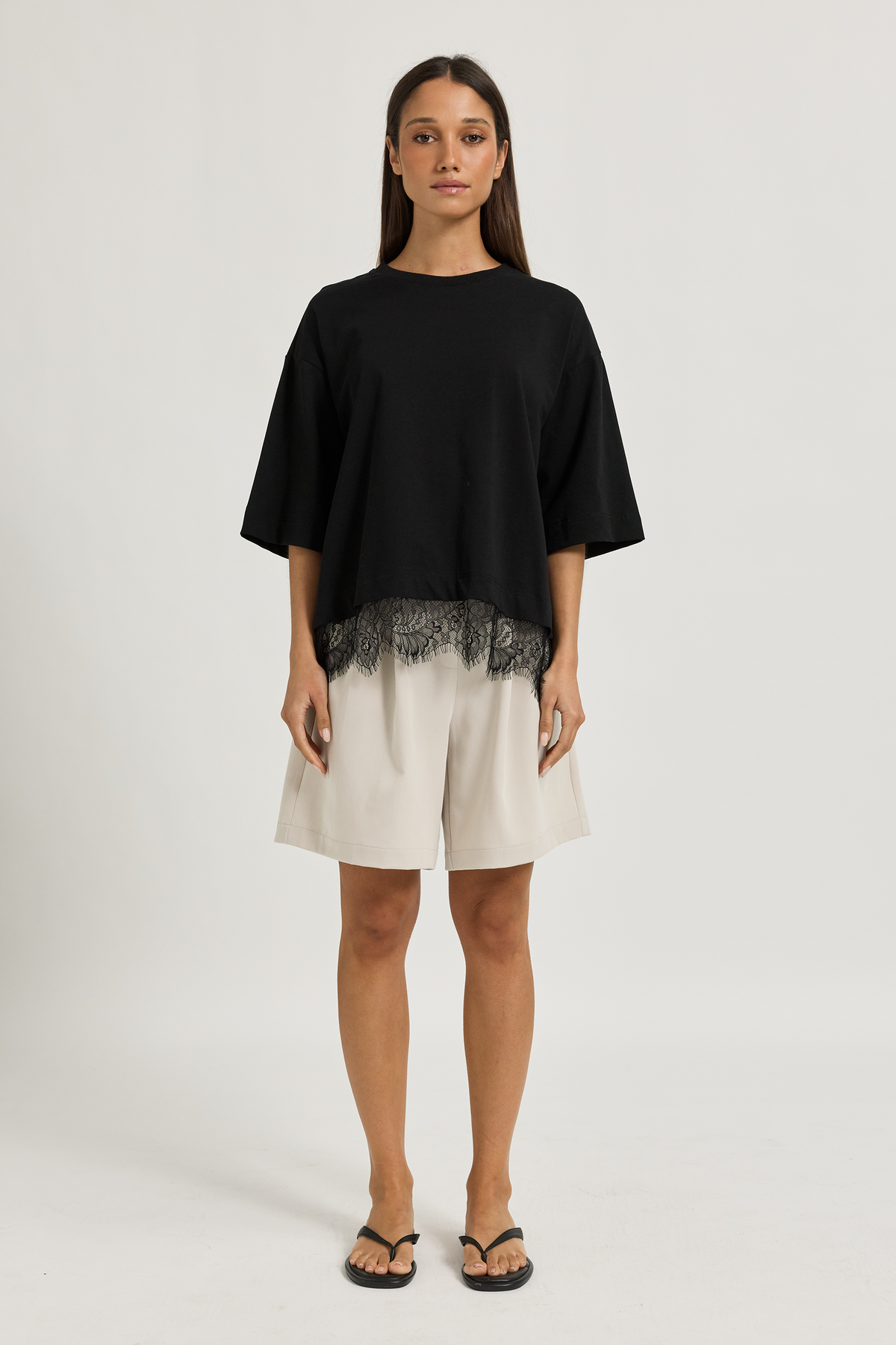 London Lace Wrap Side Tee - Black