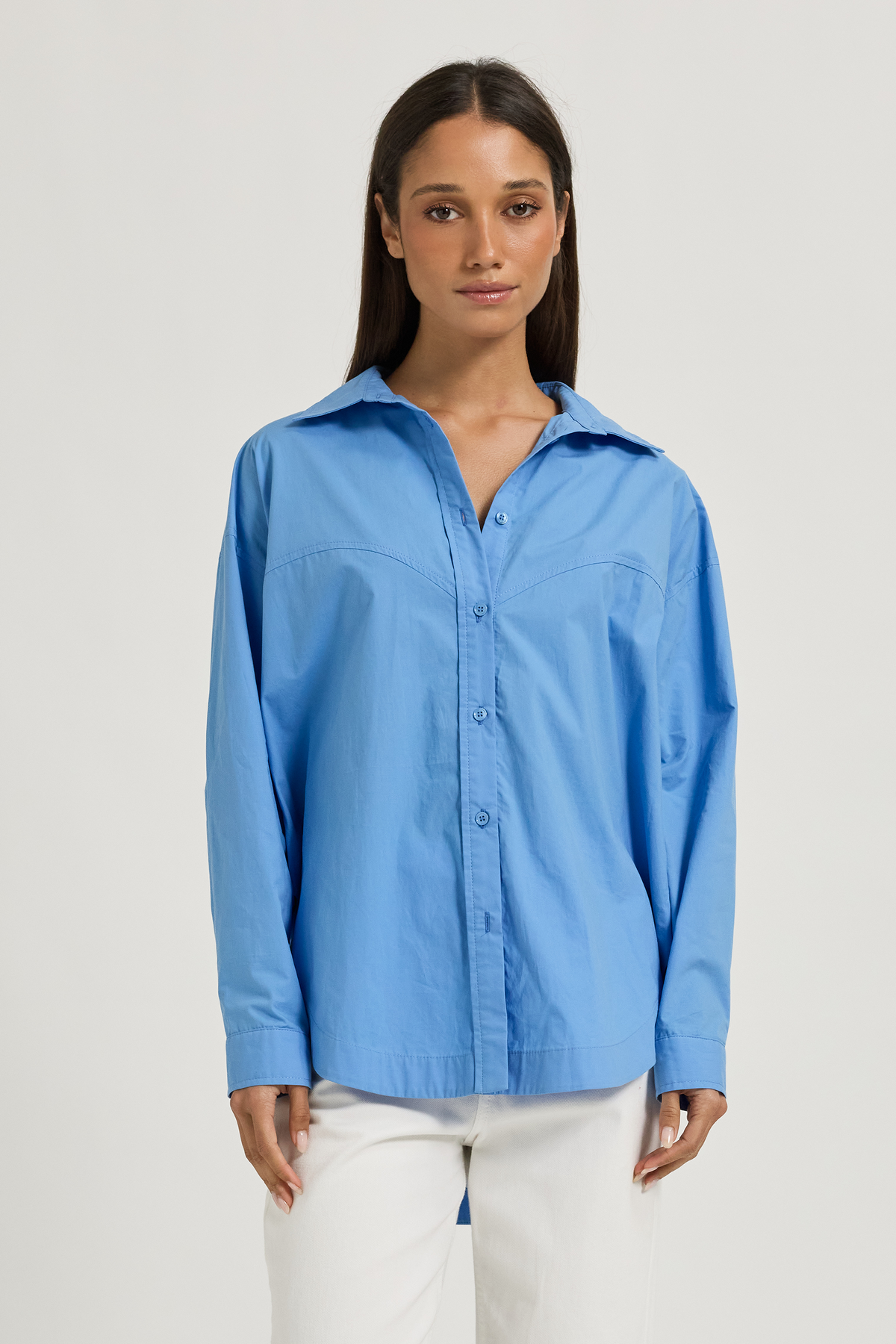 Morgan Panelled Wrap Button-Down Shirt - Azure Blue