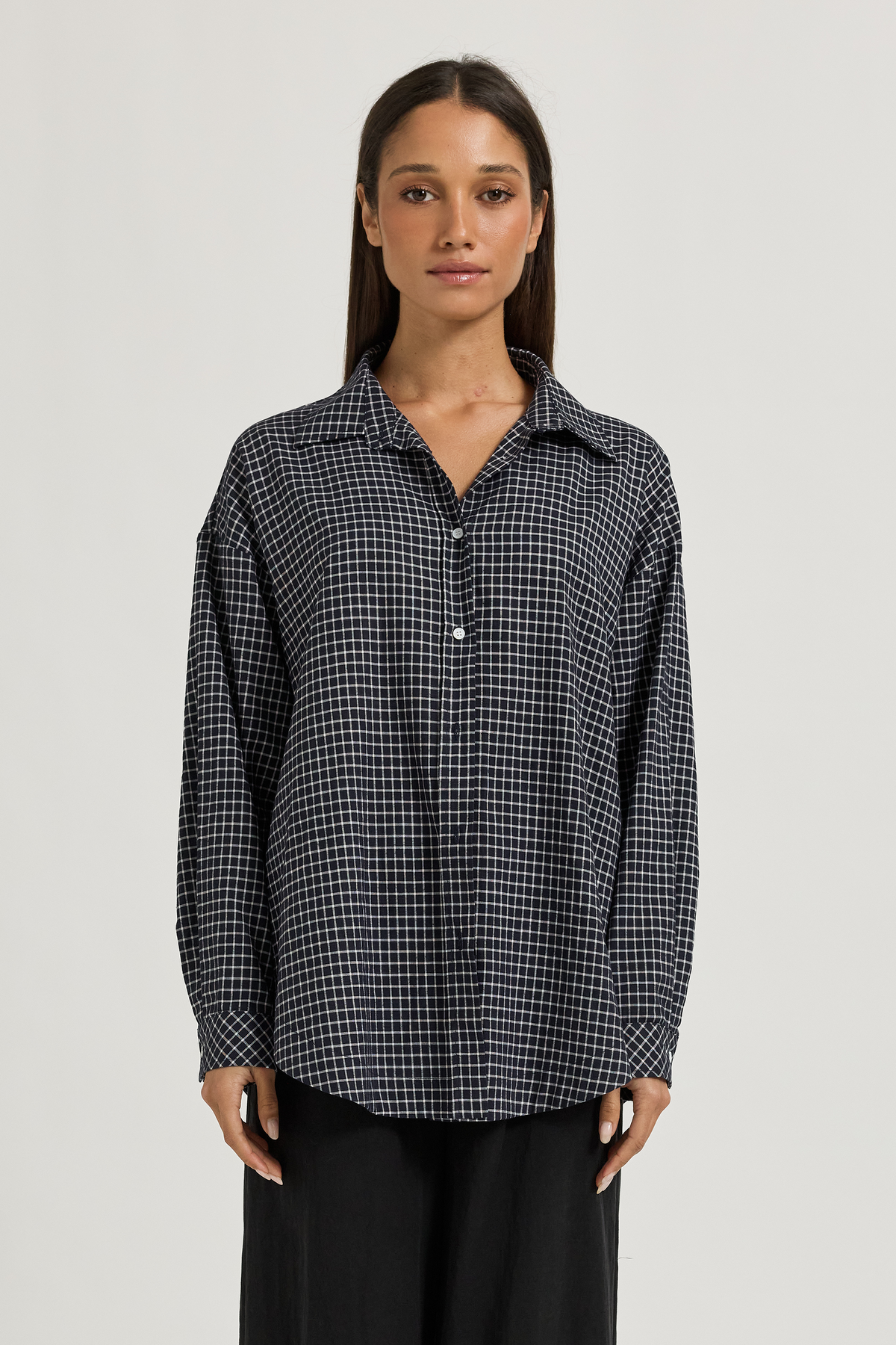 Morgan Check Wrap Button-Down Shirt - Navy