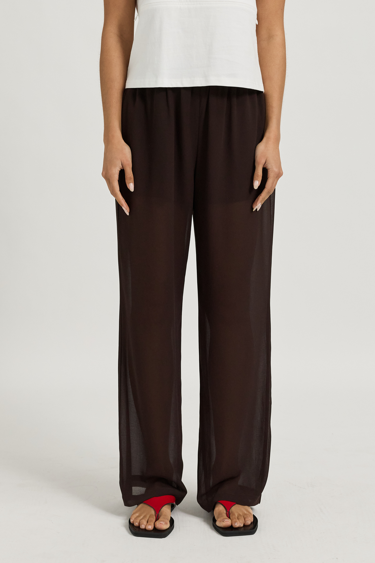 Zoi Sheer Wide Leg Pants - Chocolate