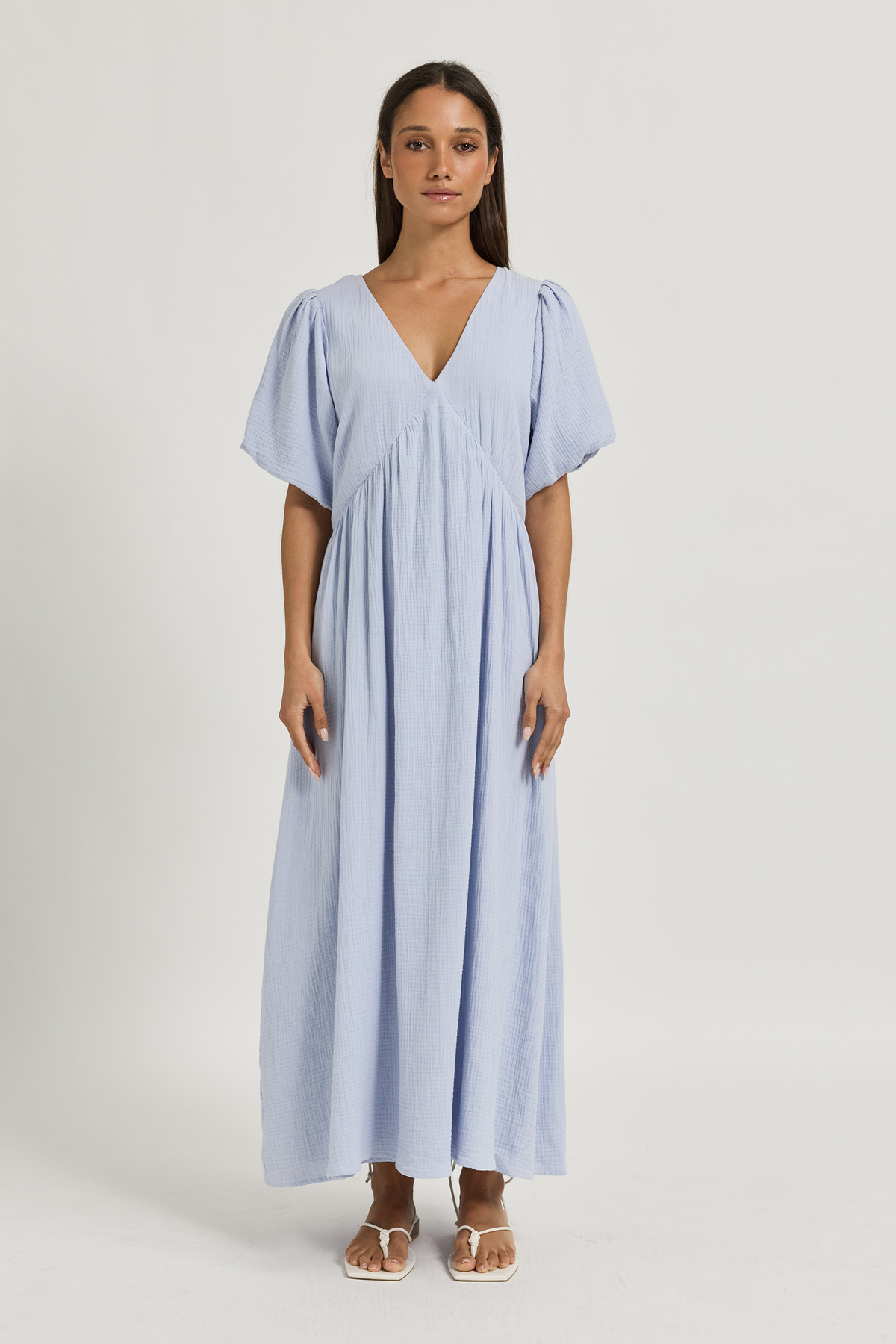 Josephine Babydoll Midi Dress - Baby Blue
