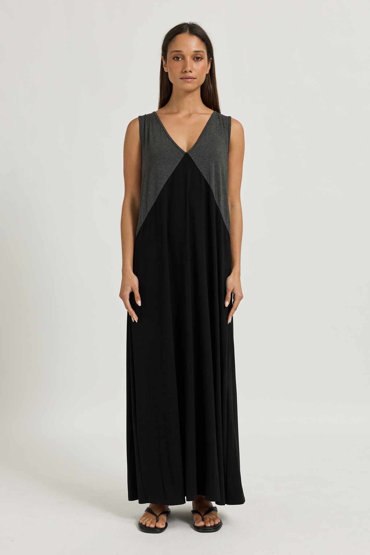 Arden Jersey Maxi Dress - Black / Charcoal Marle