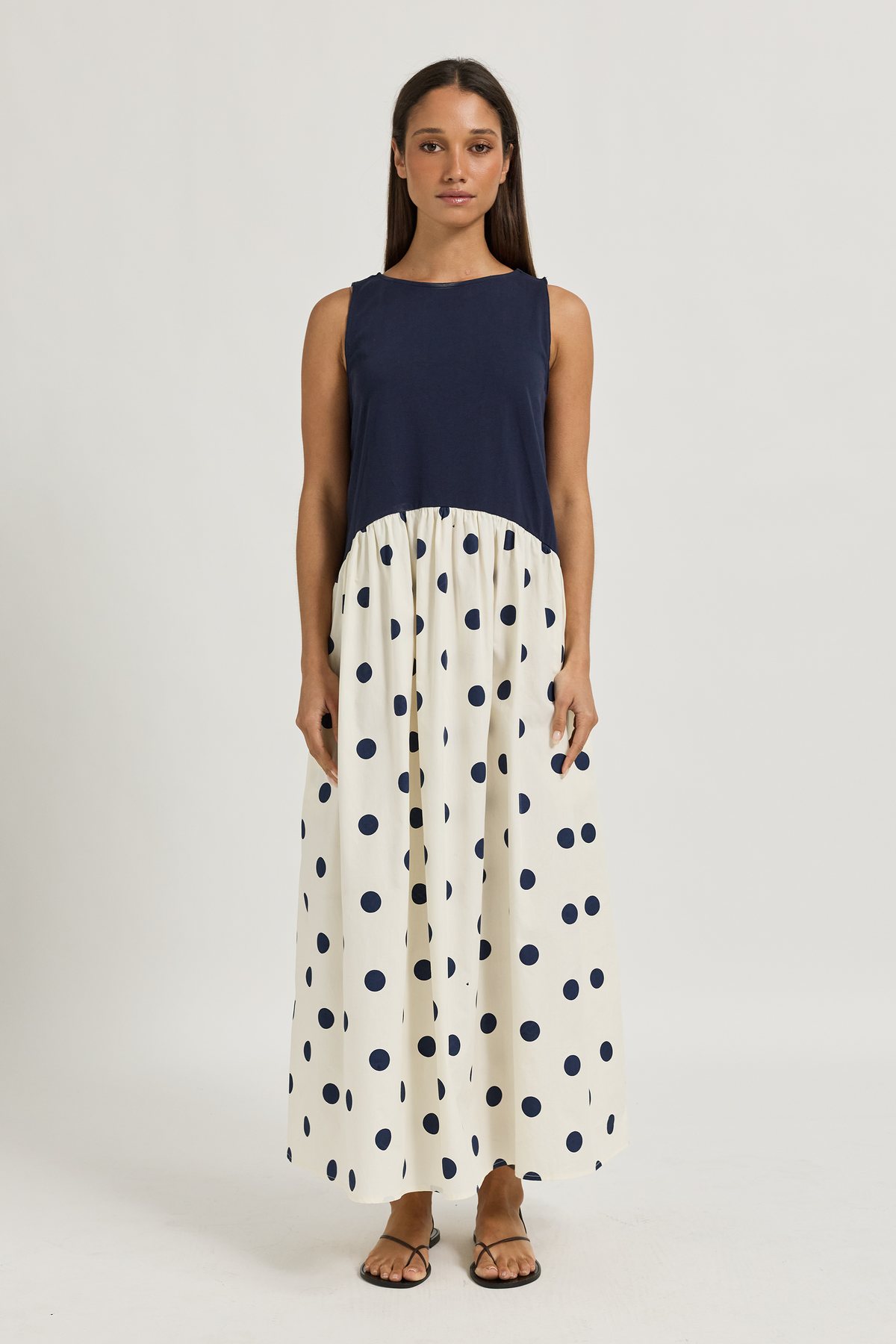 Evelyn Drop-Waist Midi Dress - Navy / Cream