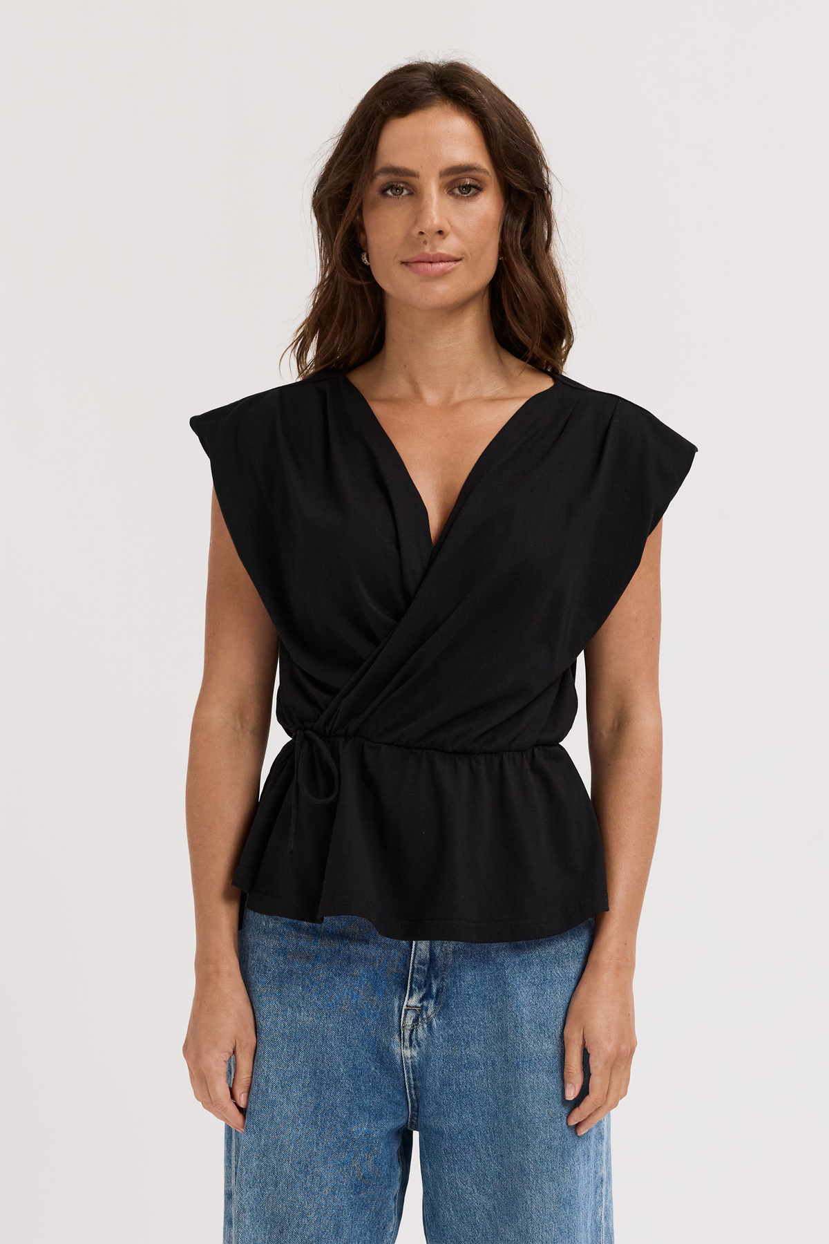 Whitney Draped Wrap Top - Black