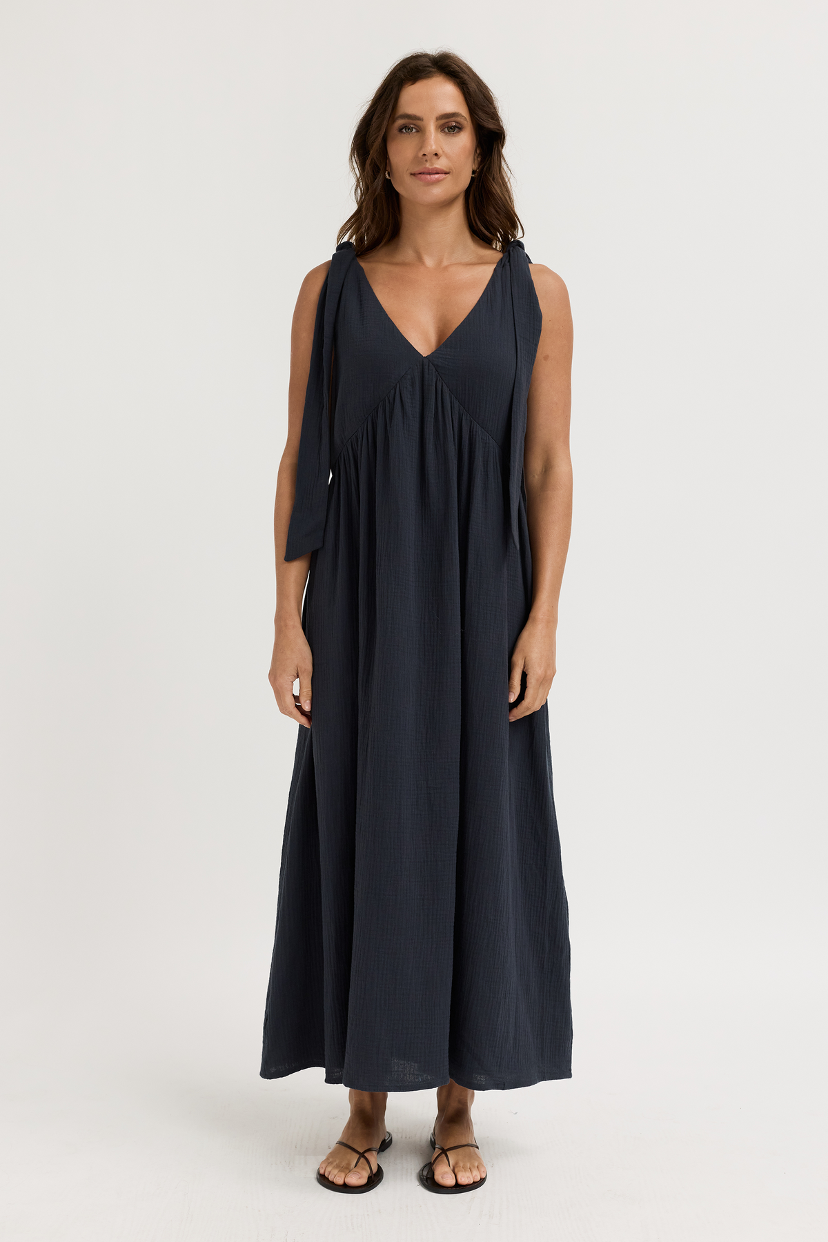 Raya Adjustable Babydoll Maxi Dress - Washed Navy