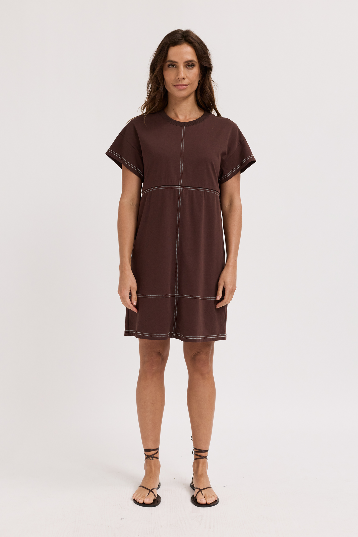 Miro Mini Panel Dress - Chocolate / Cream