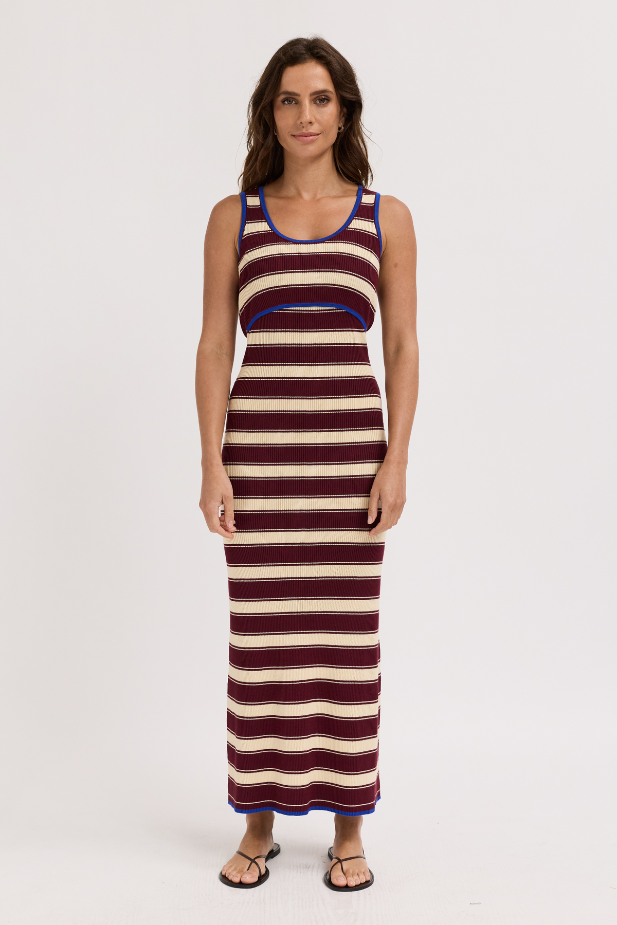 Rowe Stripe Knit Tank Dress - Maroon / Cream / Cobalt