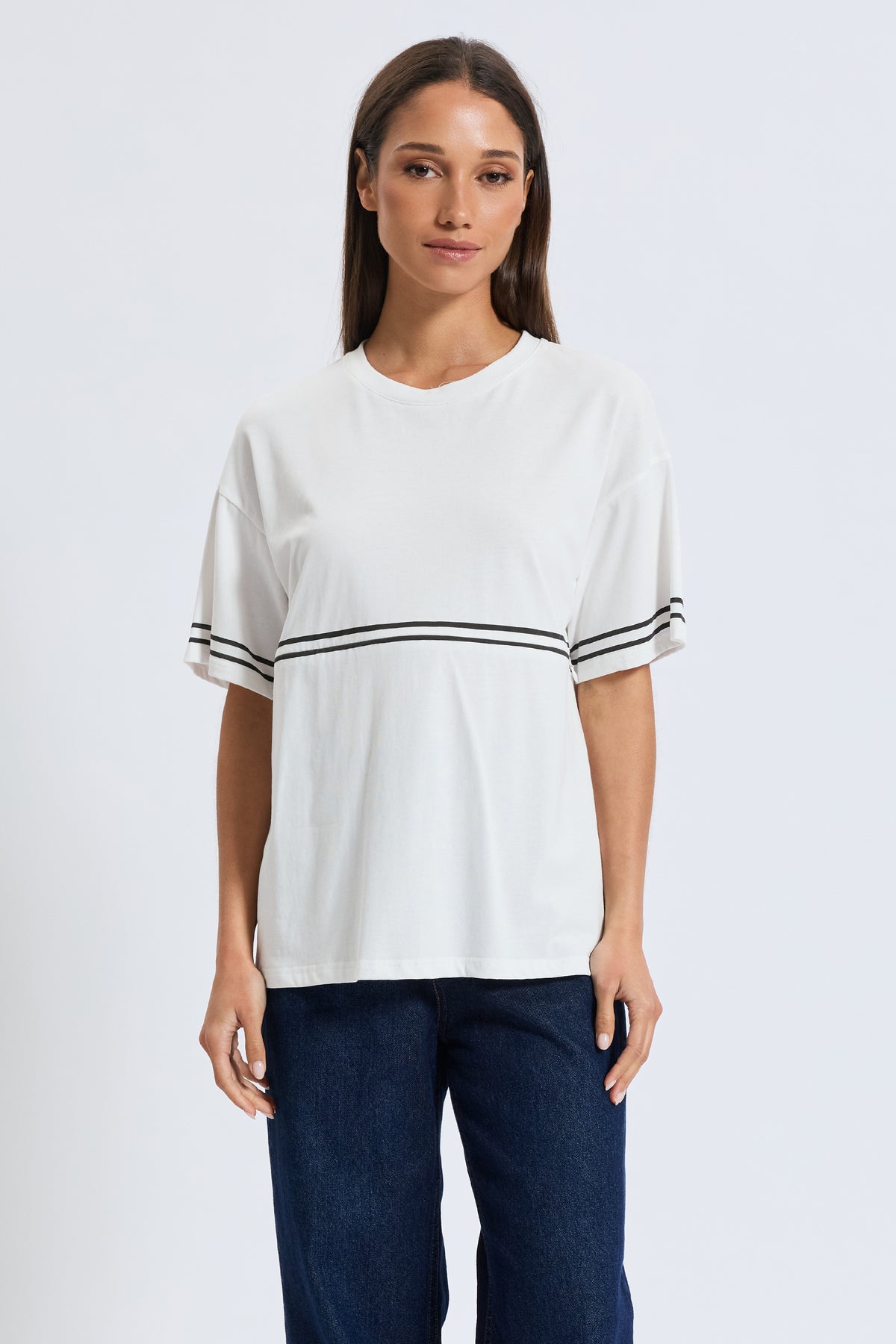 Saxon Stripe Detail Panel Tee - White / Black