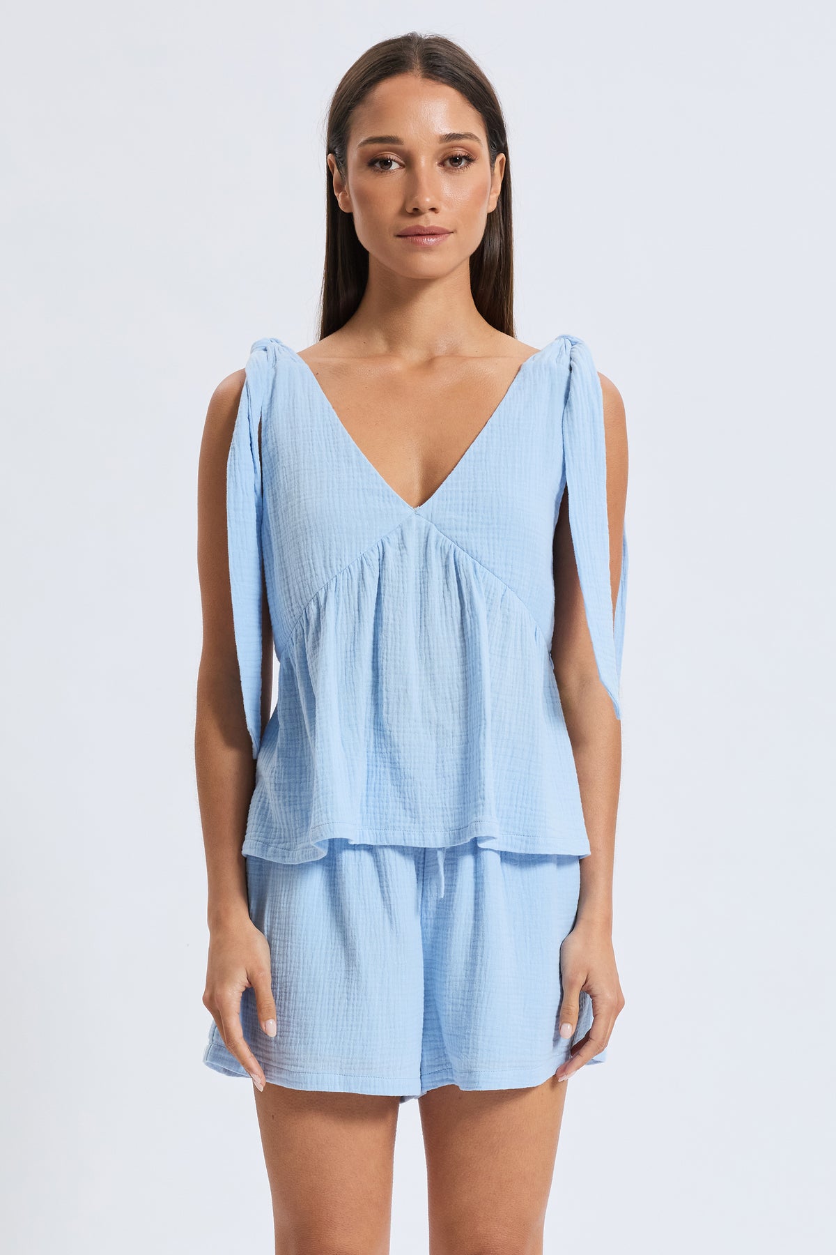 Betty Cotton Babydoll Top - Blue
