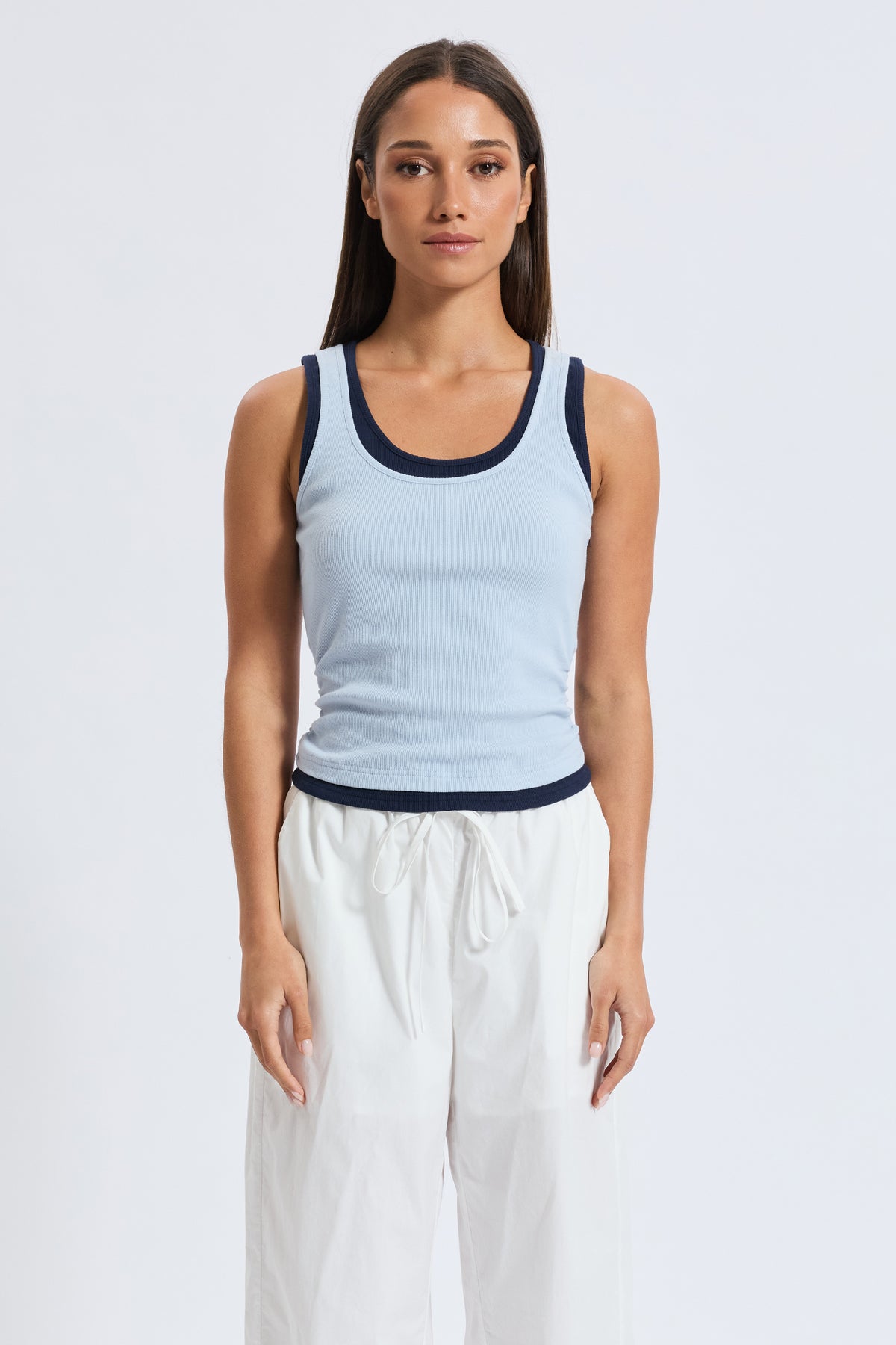 Vicki Layered-Look Ribbed Tank - Blue / Navy