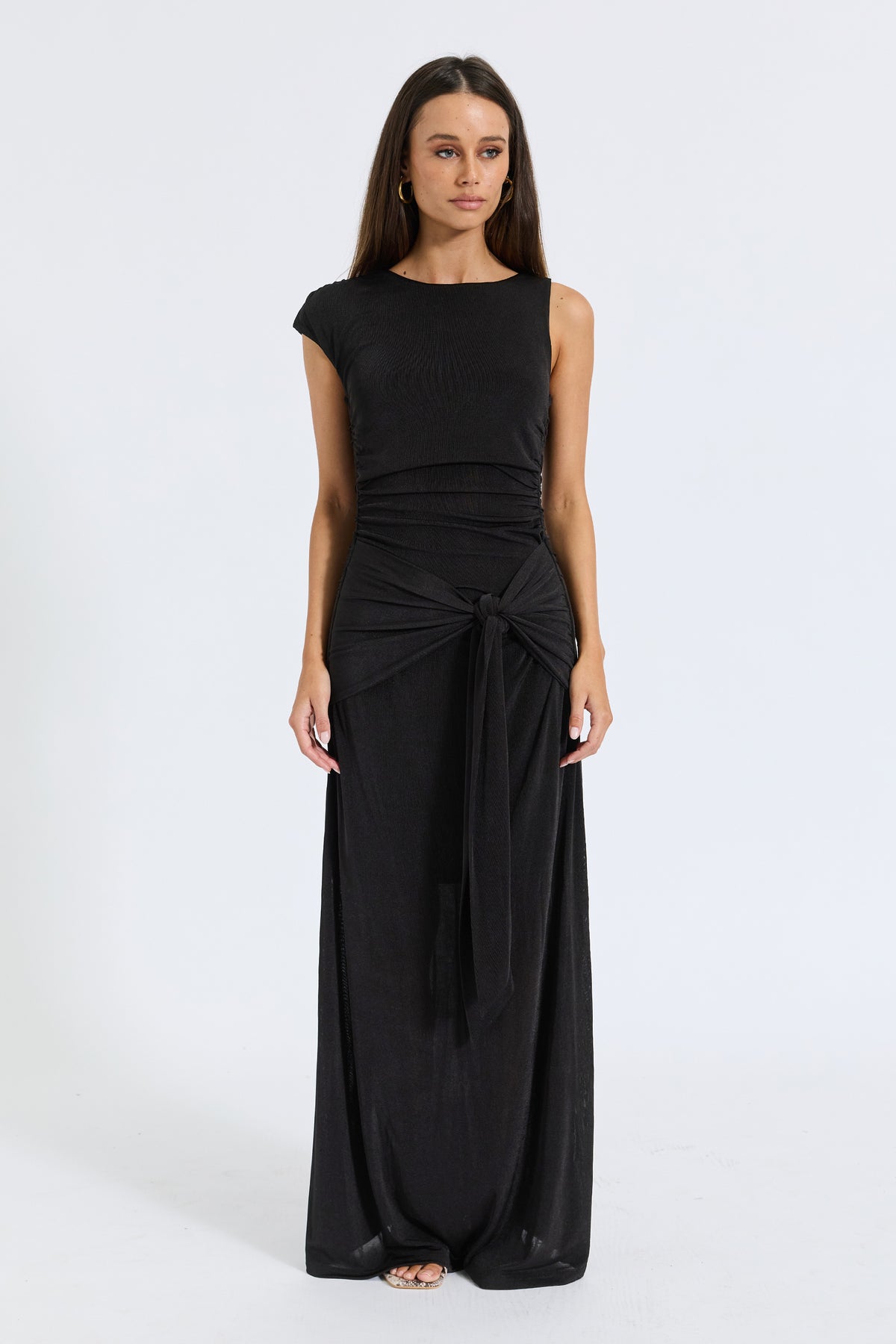 Nyla Tie-Front Maxi Dress - Black
