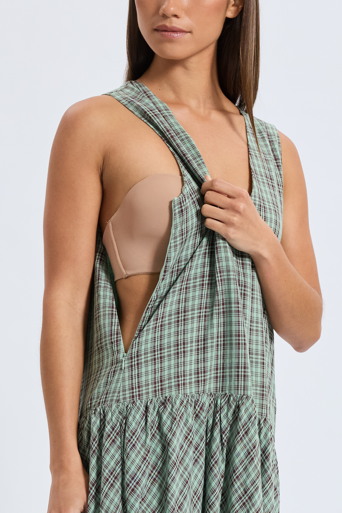 Layla Plaid Maxi Dress - Mint / Burgundy