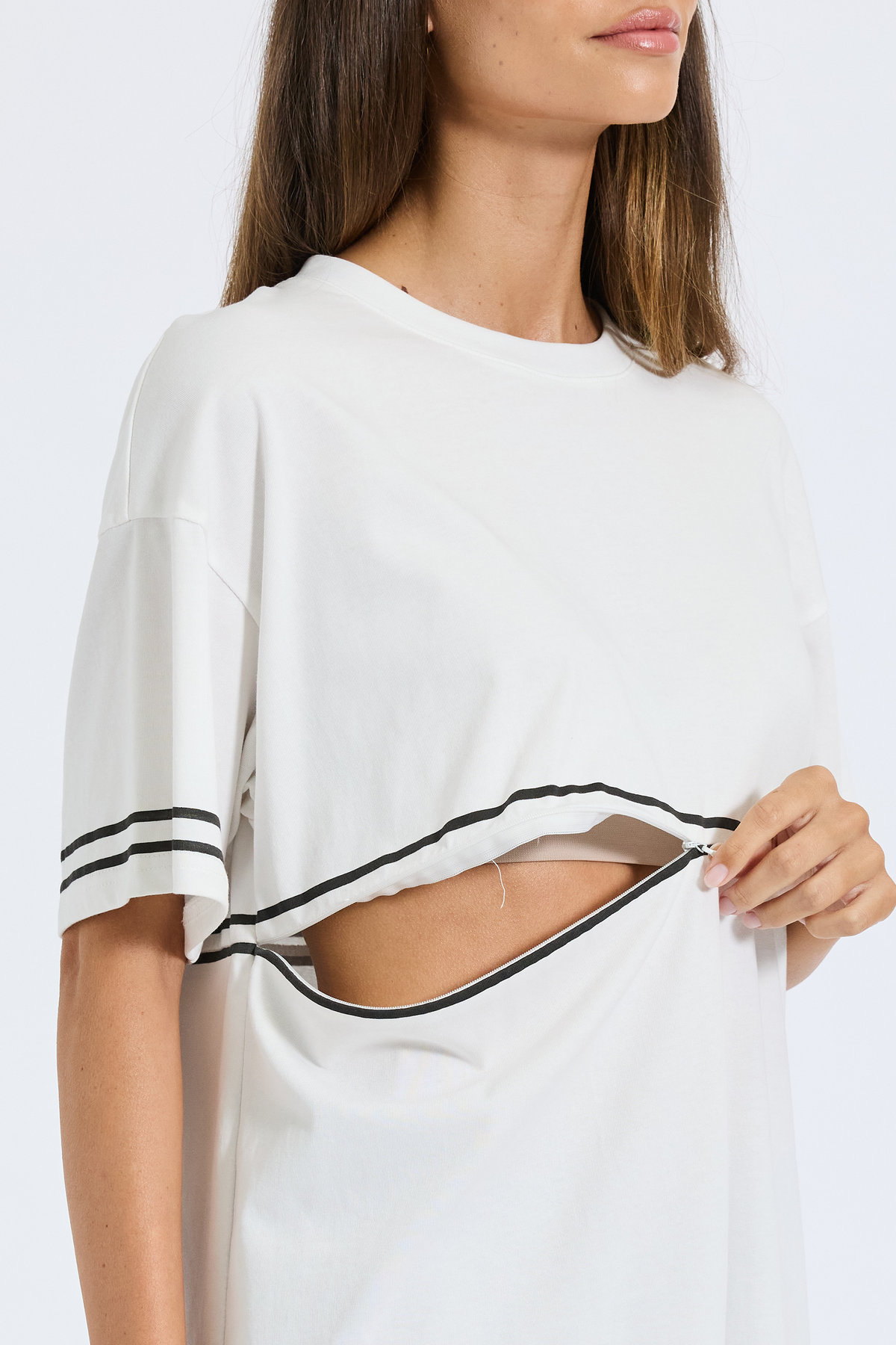 Saxon Stripe Detail Panel Tee - White / Black