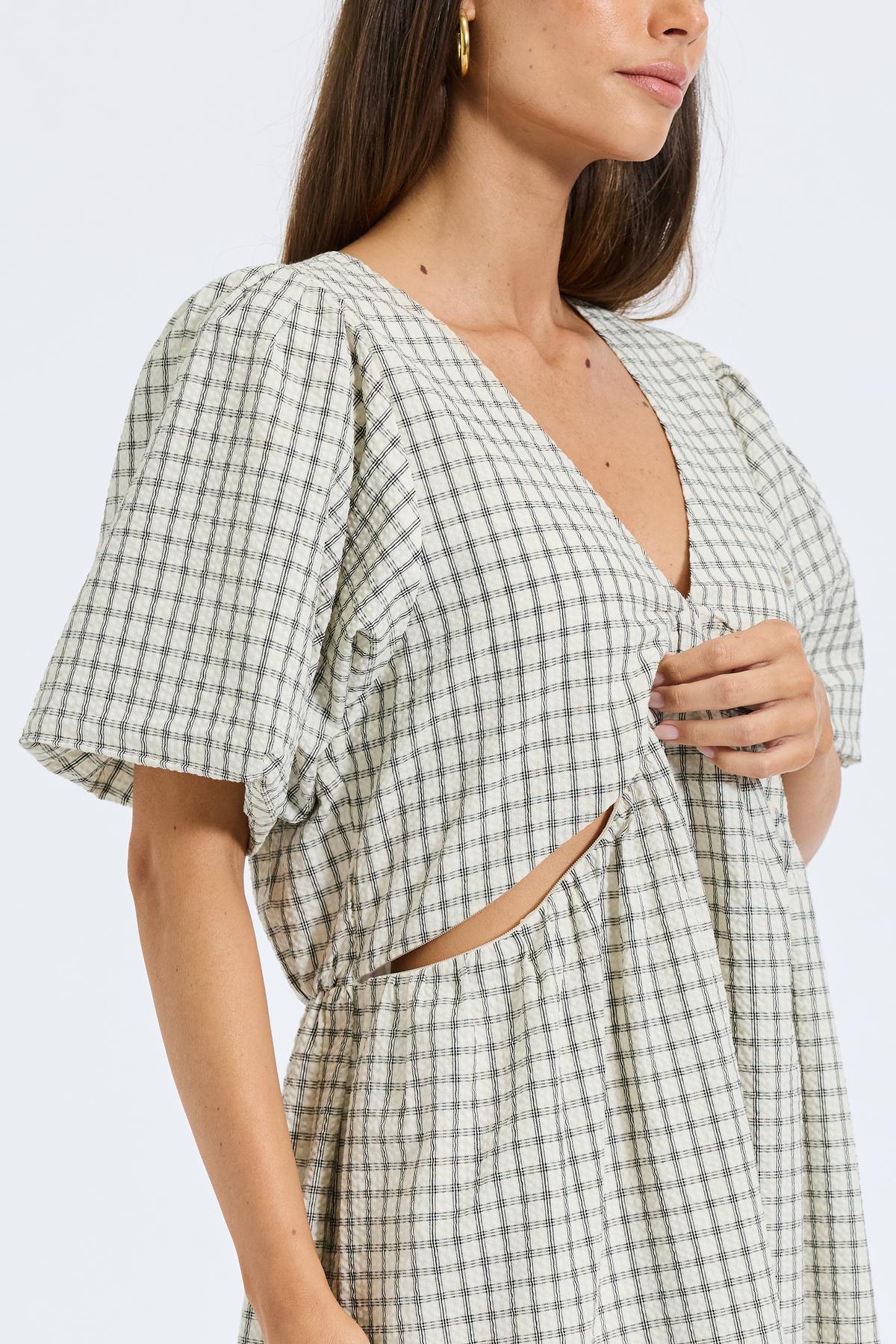 Nadia Babydoll Midi Dress - Cream / Black