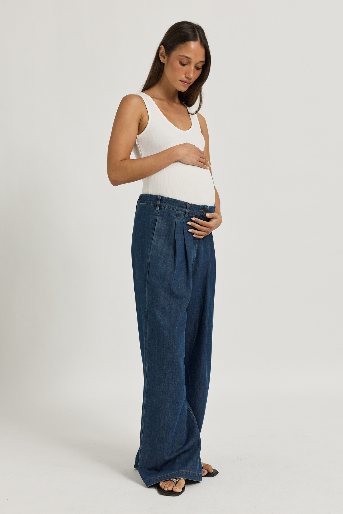 Cara Adjustable-Waist Wide-Leg Jean - Deep Blue