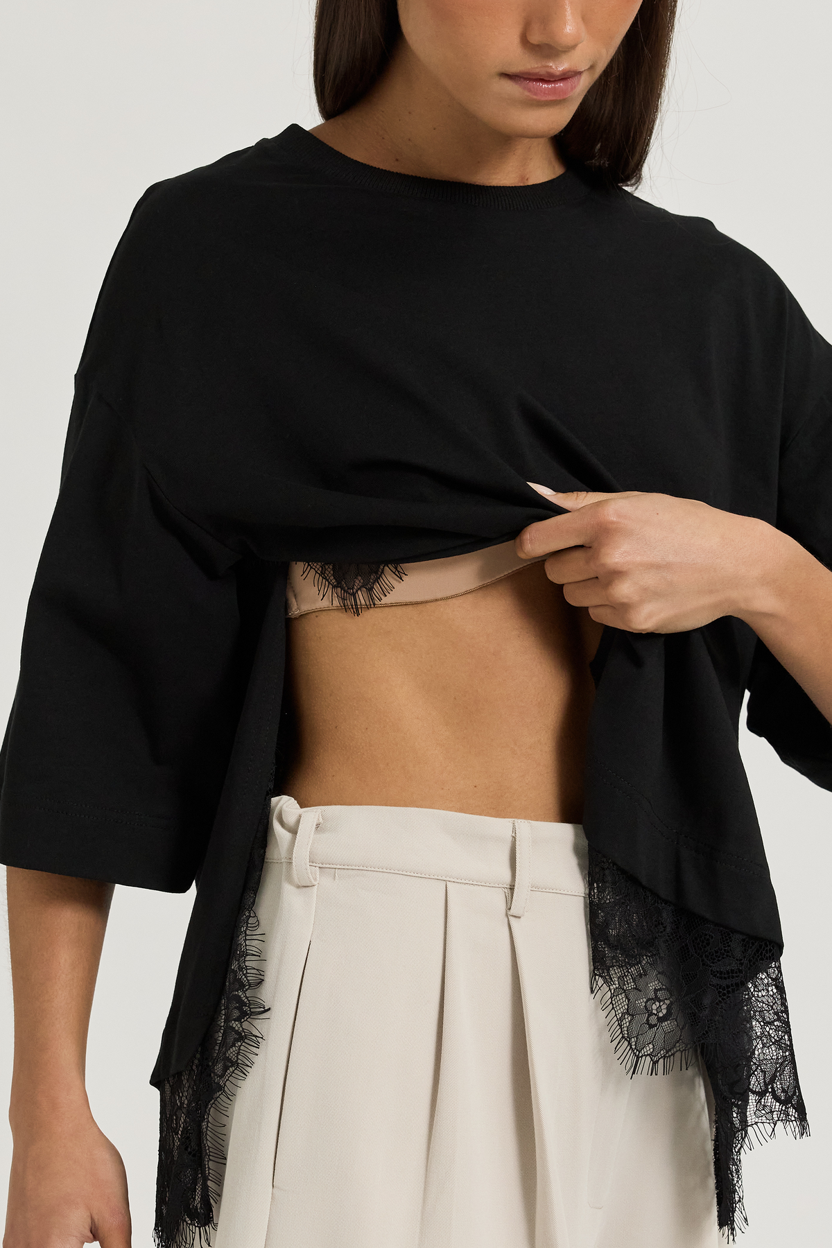 London Lace Wrap Side Tee - Black