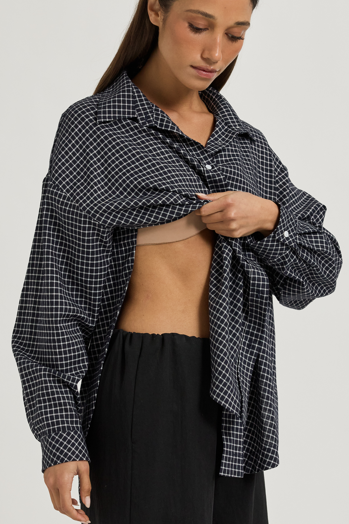 Morgan Check Wrap Button-Down Shirt - Navy