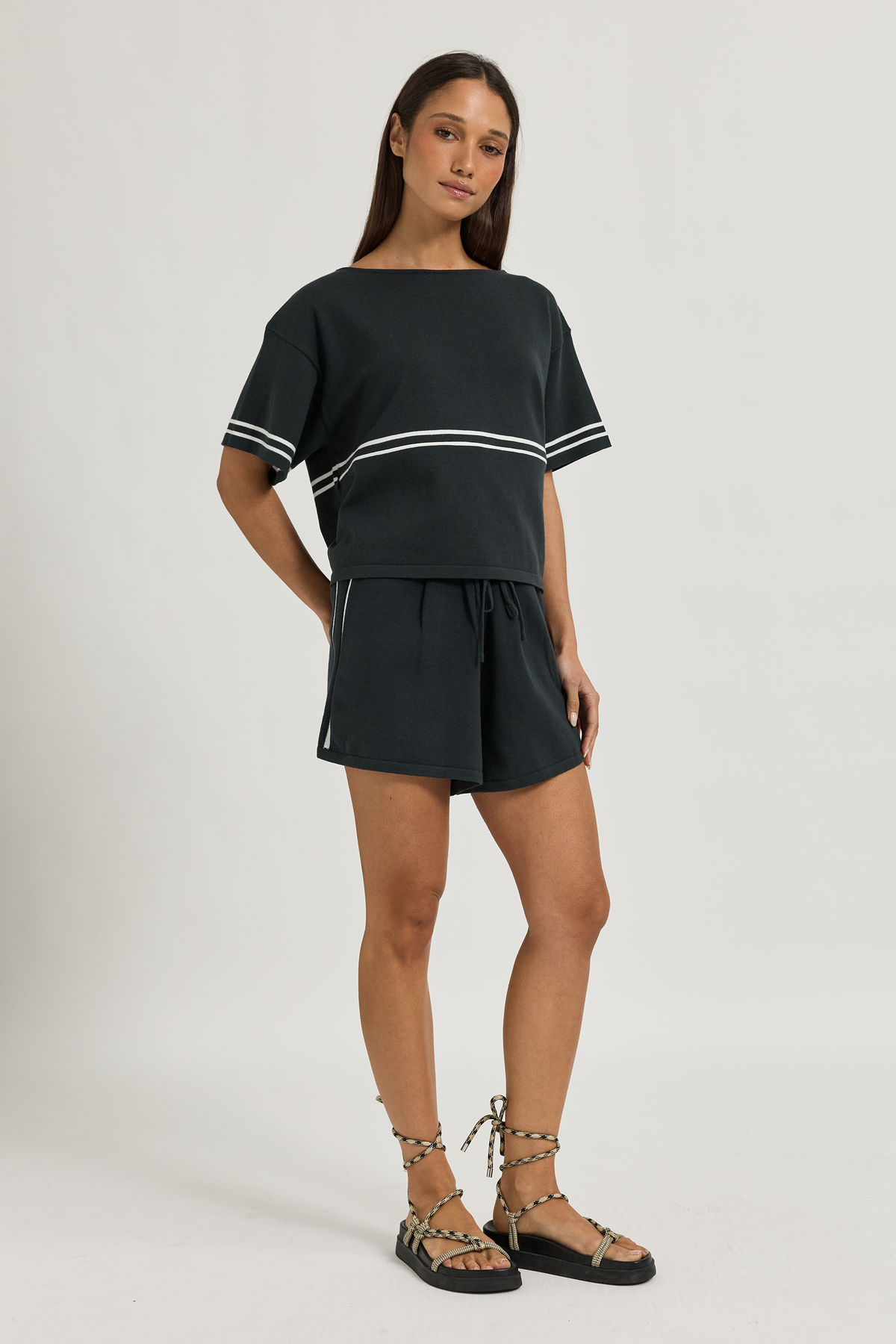 Axel Cotton Knit Lounge Short - Forest Green / White