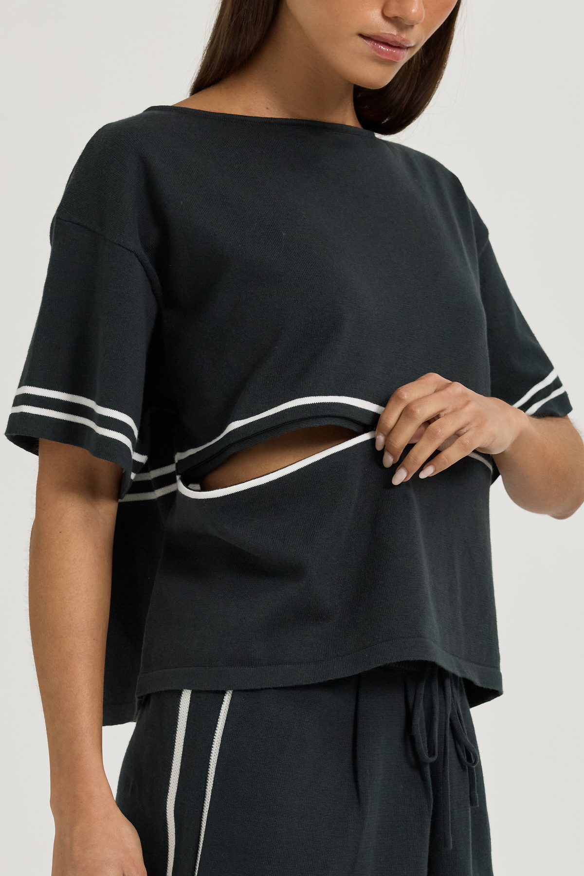 Axel Cotton Knit Boat Neck Tee - Forest Green / White