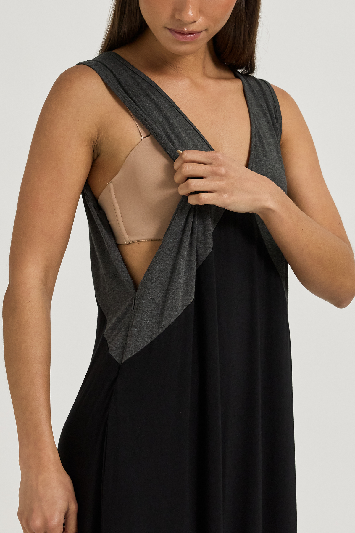 Arden Jersey Maxi Dress - Black / Charcoal Marle
