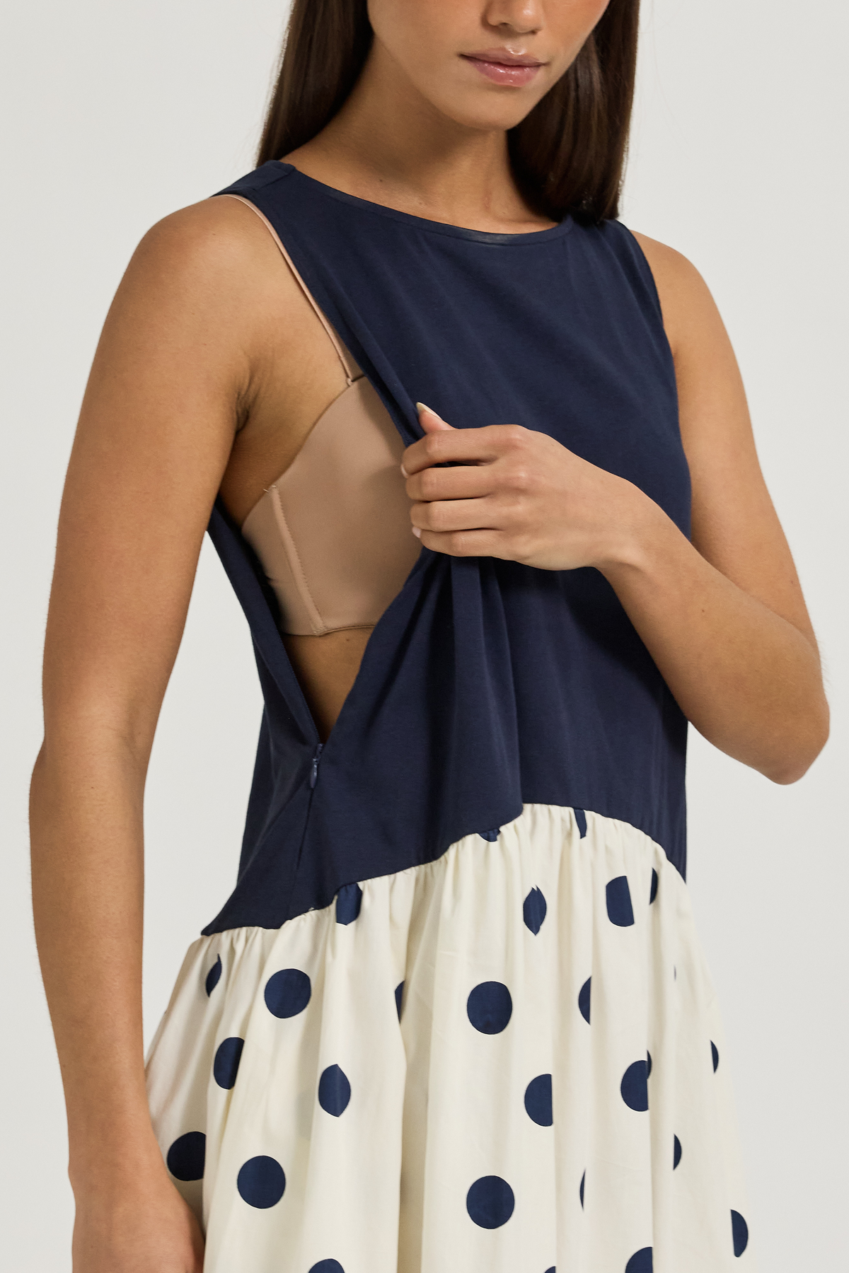 Evelyn Drop-Waist Midi Dress - Navy / Cream