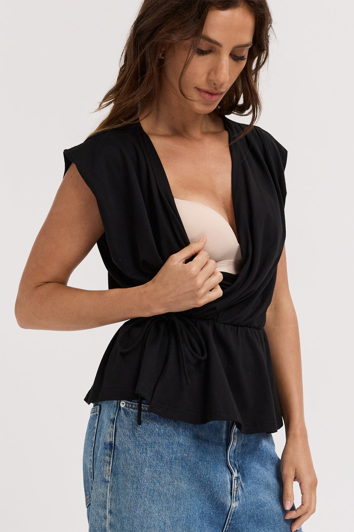 Whitney Draped Wrap Top - Black