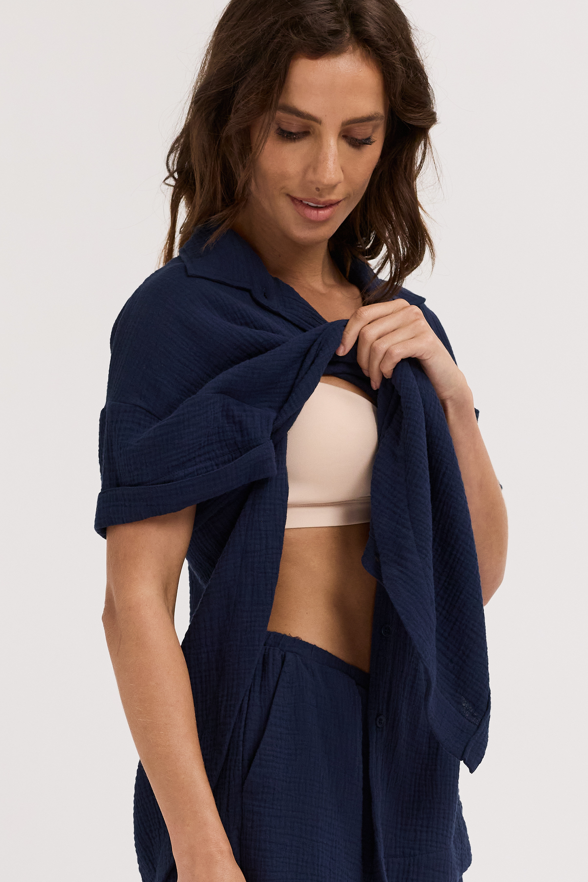 Reese Rolled Sleeve Button-Down Shirt - Navy