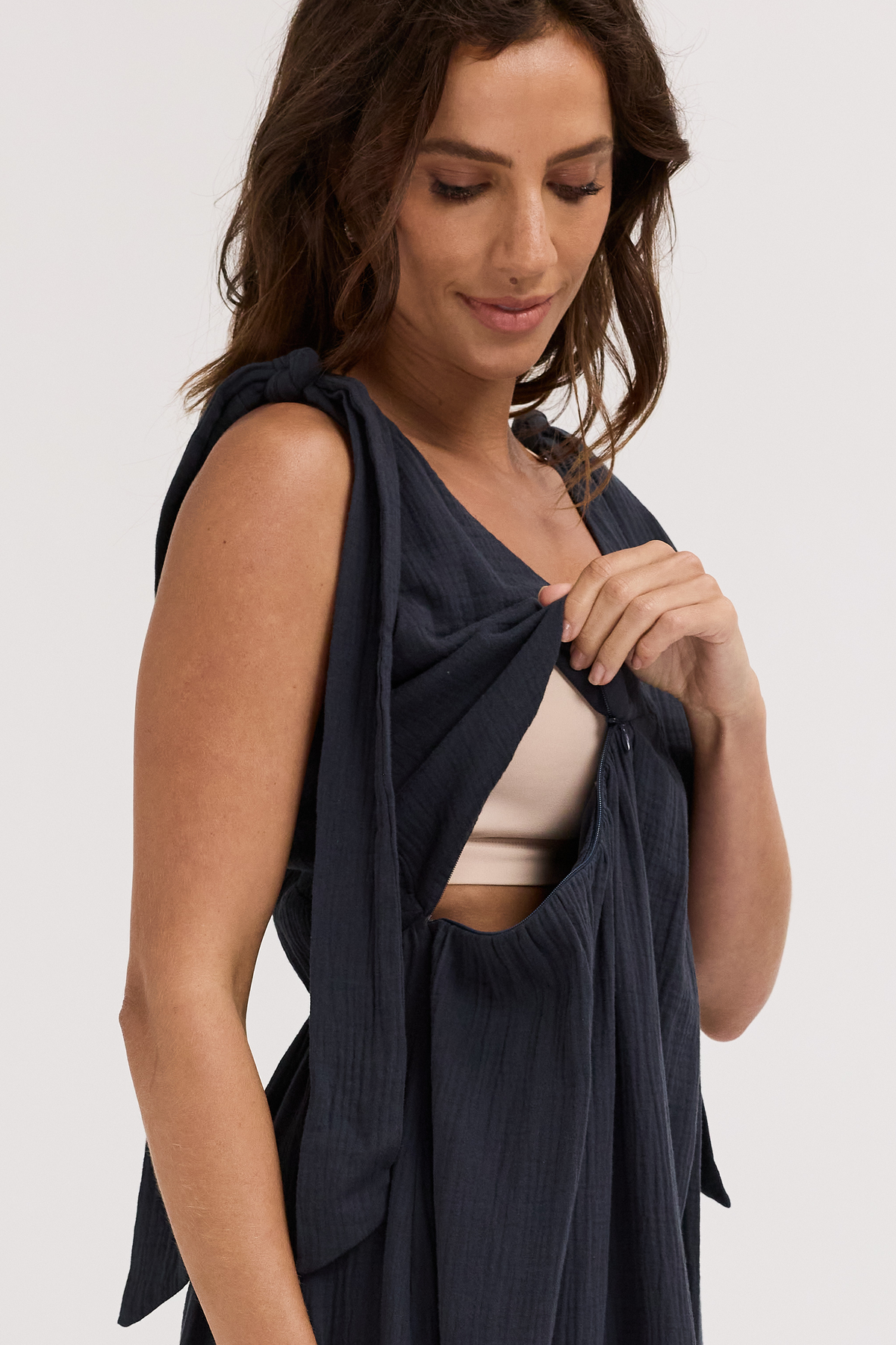 Raya Adjustable Babydoll Maxi Dress - Washed Navy