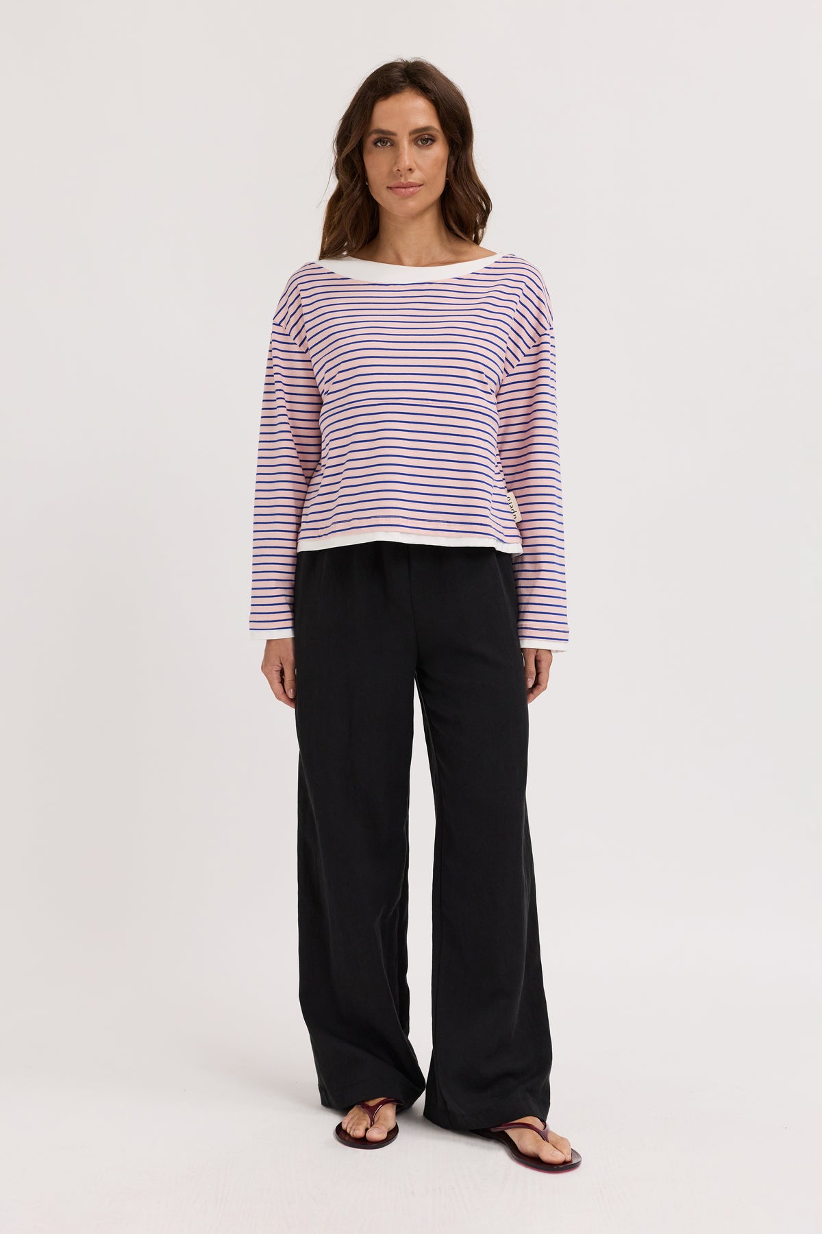 Phoebe Layered-Look Long Sleeve Top - Pink / Cobalt / White