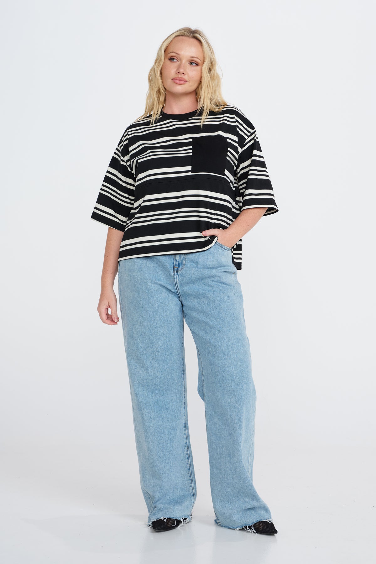Brooklyn Stripe Slouchy Panel Tee - Black / White
