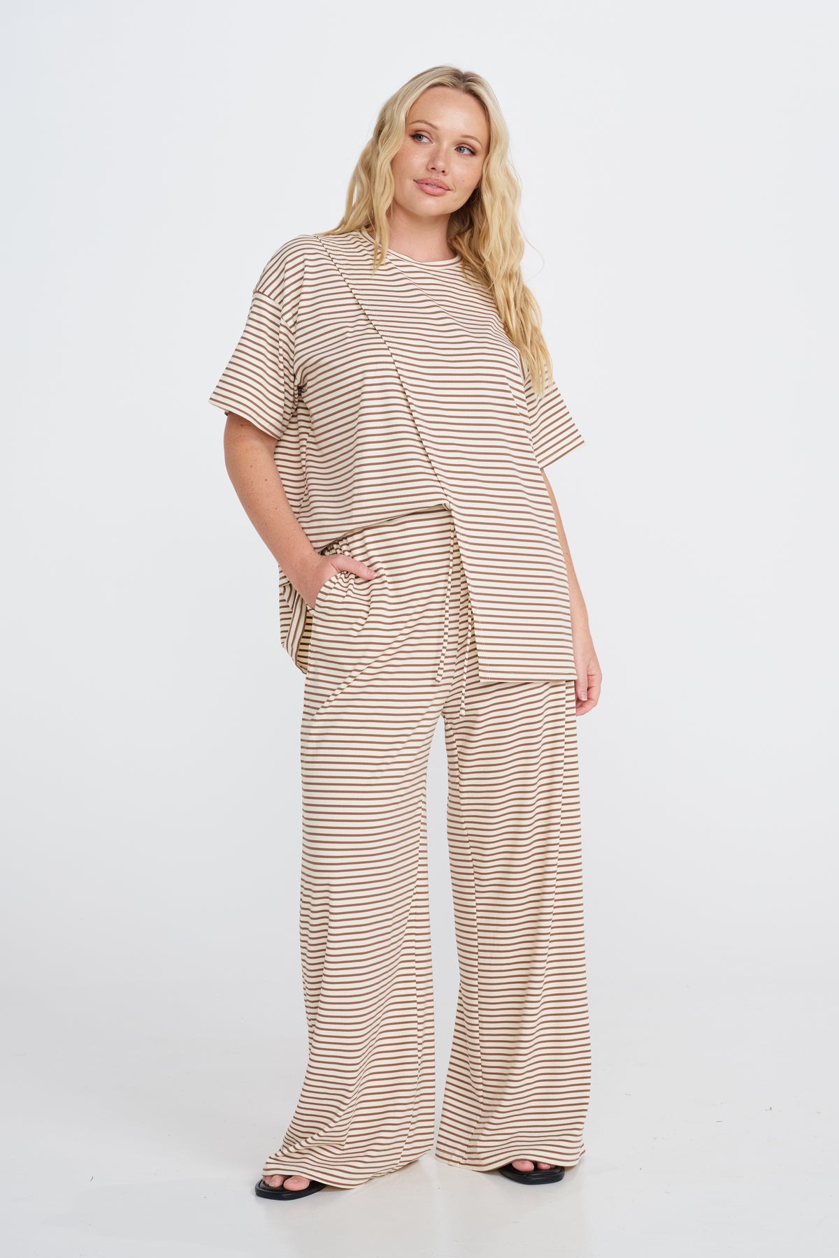 Ivy Stripe Wide Leg Pants - Cream / Tan