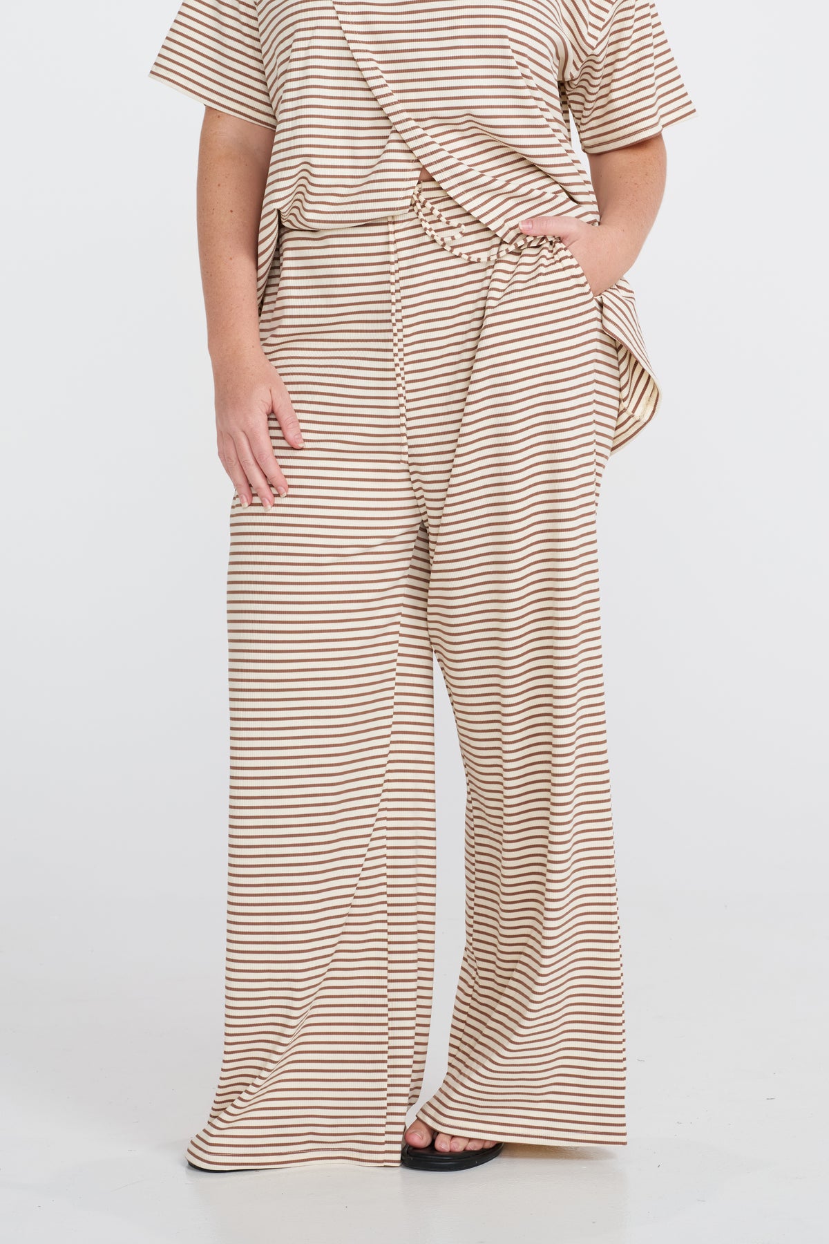 Ivy Stripe Wide Leg Pants - Cream / Tan
