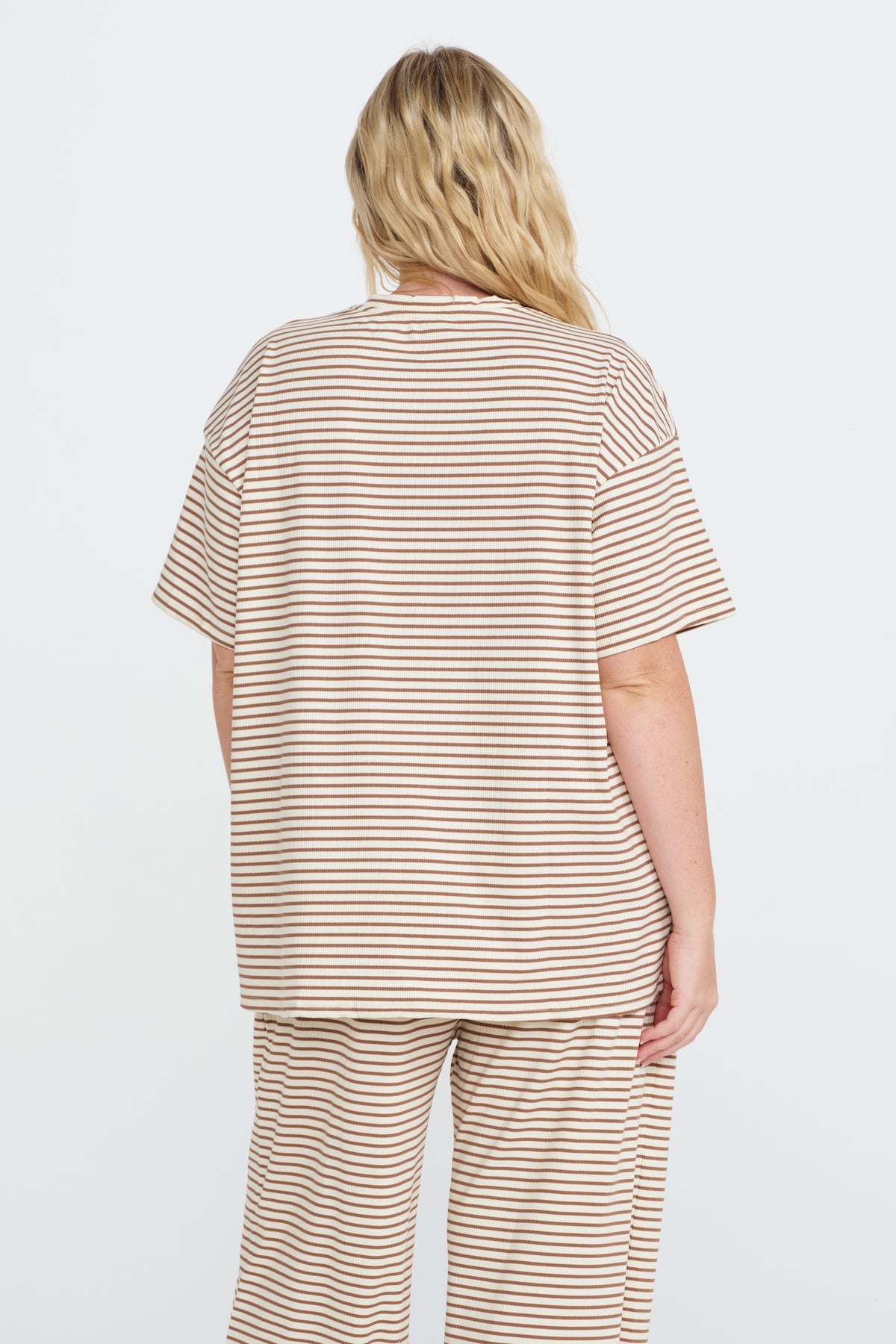 Ivy Stripe Longline Wrap Tee - Cream / Tan