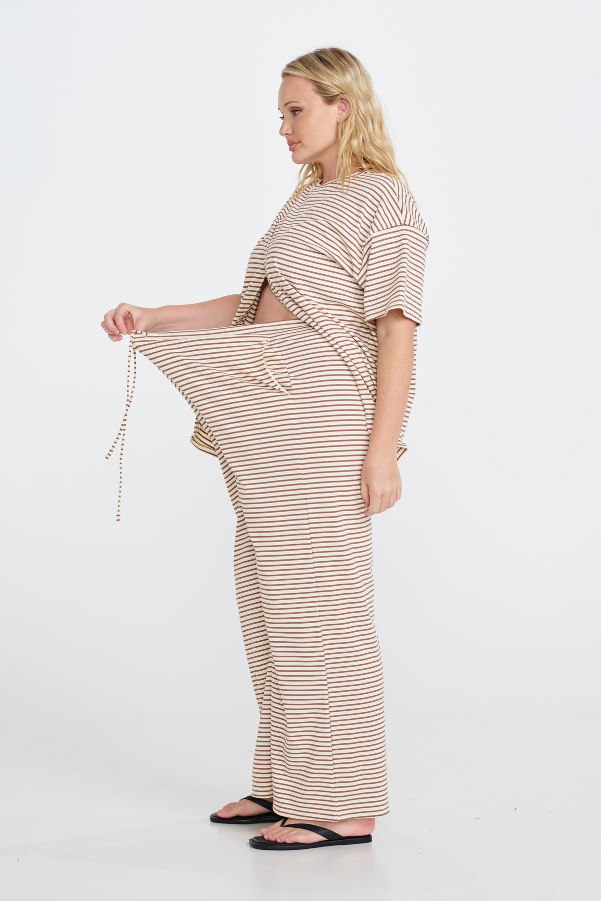 Ivy Stripe Wide Leg Pants - Cream / Tan