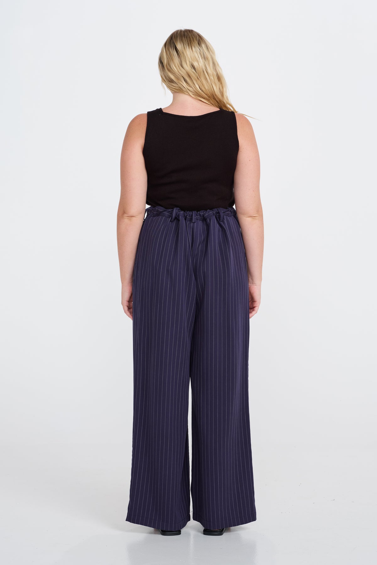 Bambi Pinstripe Adjustable Wide Leg Pant  - Navy / White