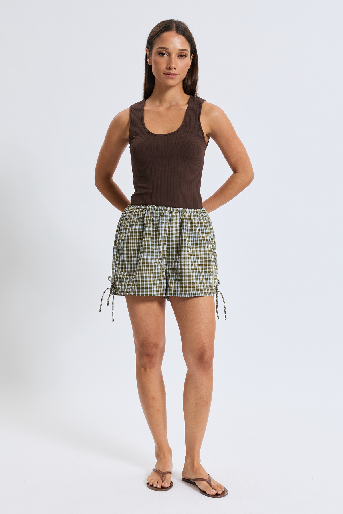 Kinsley Plaid Short - Olive / White / Blue