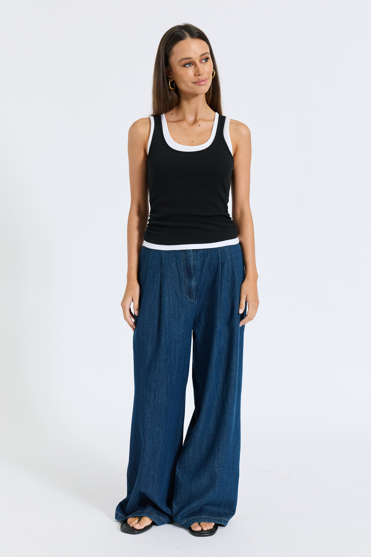 Vicki Layered-Look Ribbed Tank - Black / White
