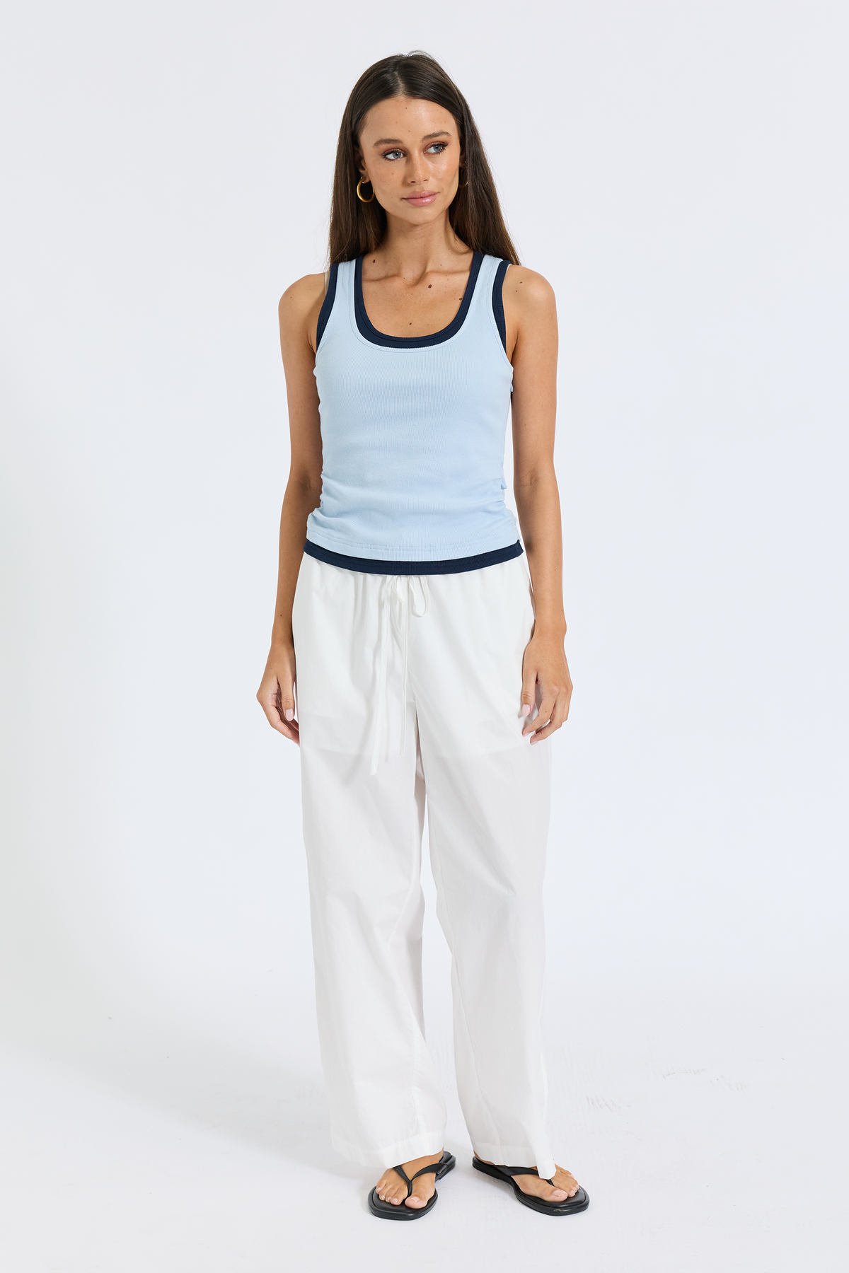 Vicki Layered-Look Ribbed Tank - Blue / Navy