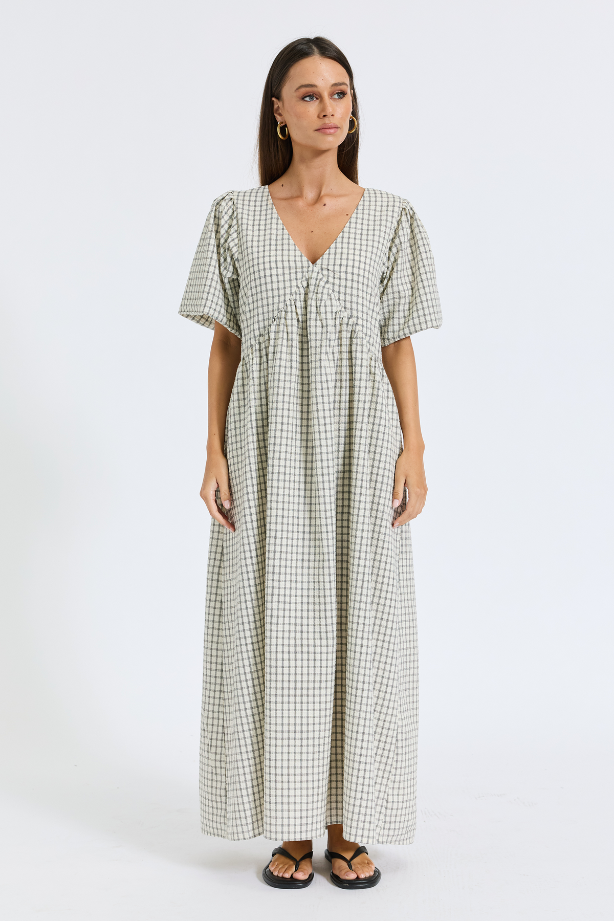 Nadia Babydoll Midi Dress - Cream / Black