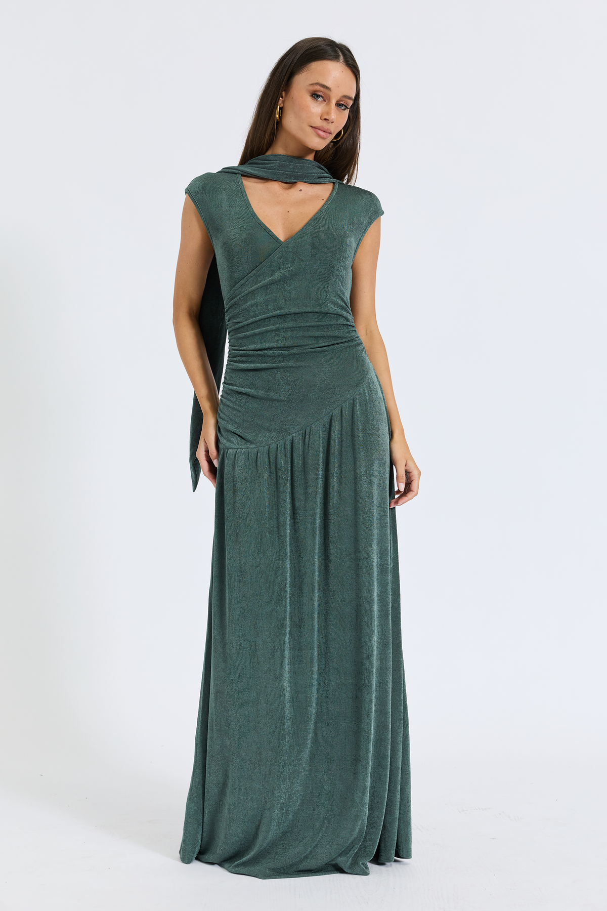 Lainey Crossover Ruched Dress - Moss Green