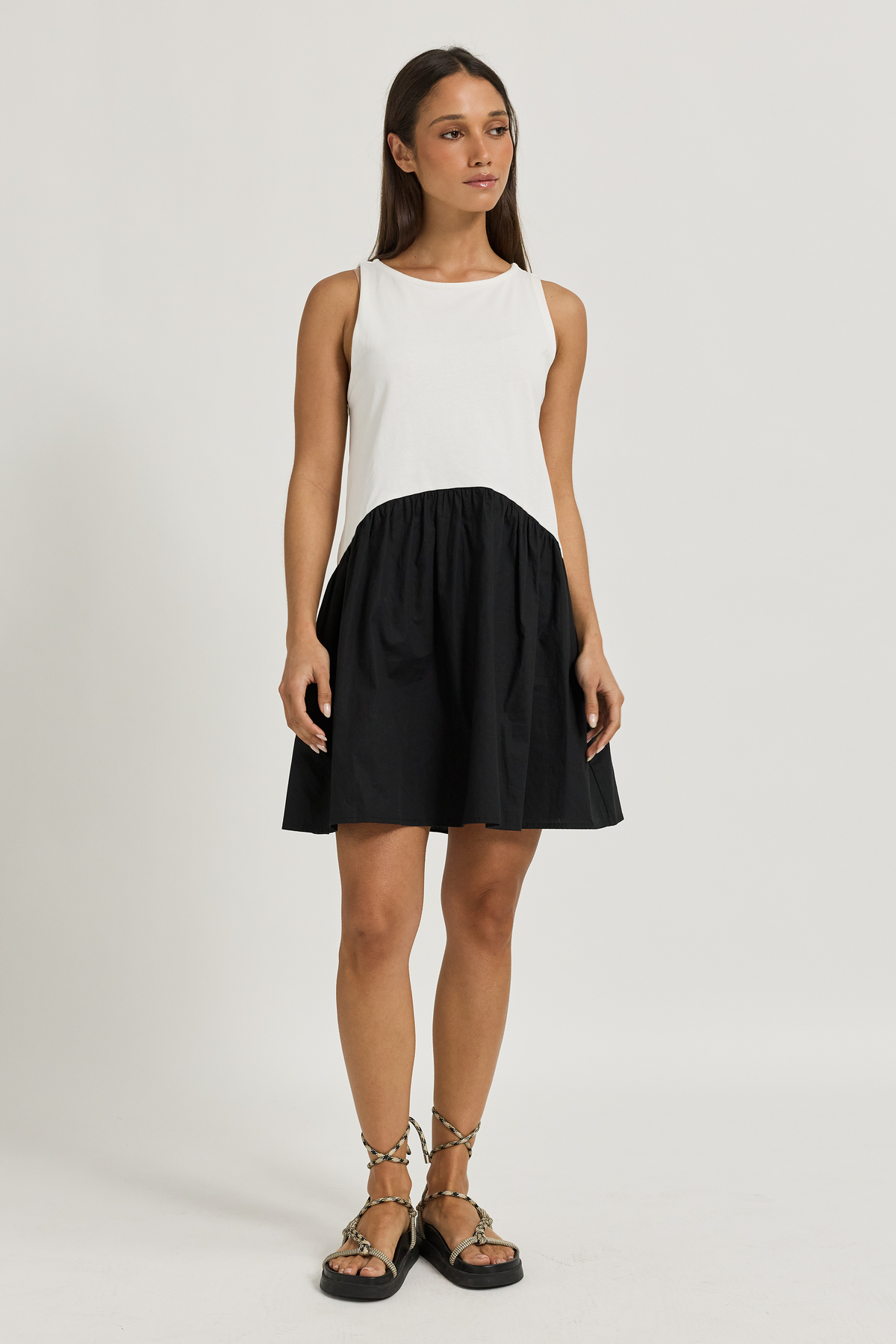 Ruby Babydoll Mini Dress - White / Black