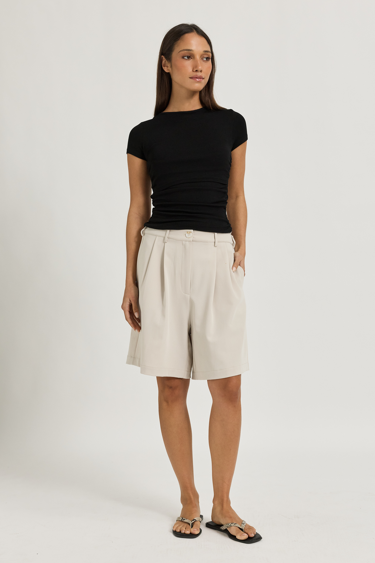 Goldie Adjustable-Waist Bermuda Short - Cream