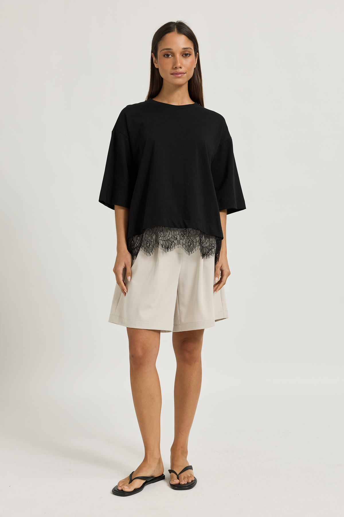 London Lace Wrap Side Tee - Black