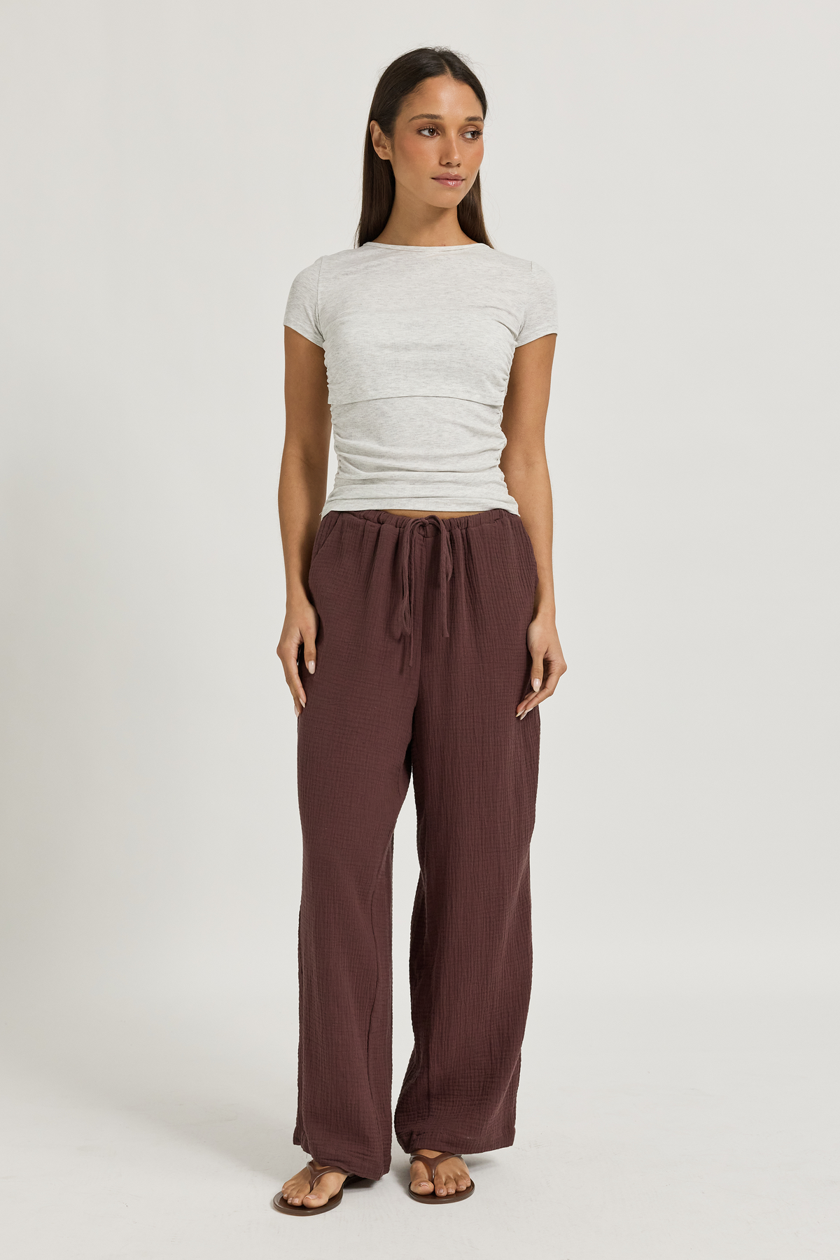 Reese Barrel Leg Drawstring Pant - Chocolate